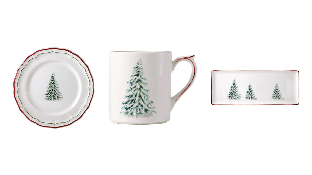 Gien Filet Noël Christmas dinner plate, mug and oblong serving tray