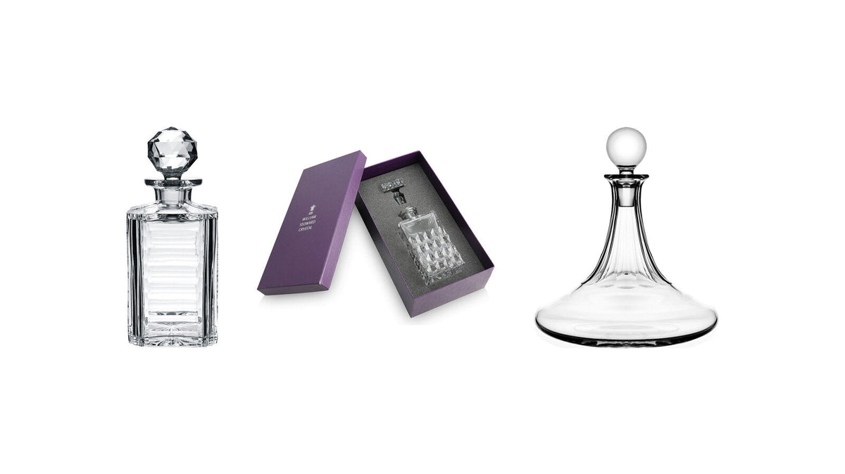 William Yeoward Adele and Merle square decanters and William Yeoward Iona ship's decanter