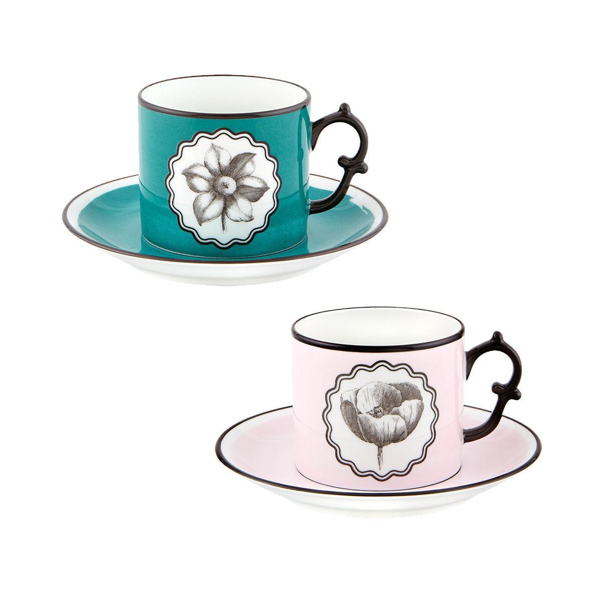Vista Alegre Tea & Coffee - Vista Alegre Herbariae Set of 2 Tea Cups and Saucer Pink and Peaco