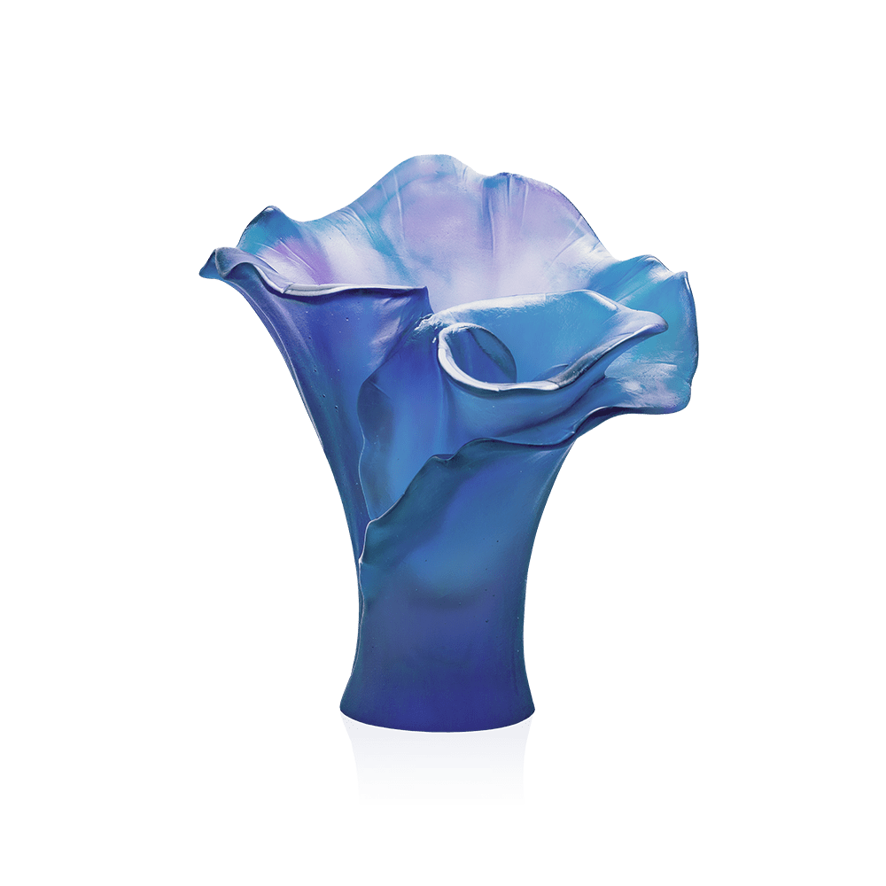 Daum Arum Small Vase in Midnight Blue, handcrafted Daum crystal