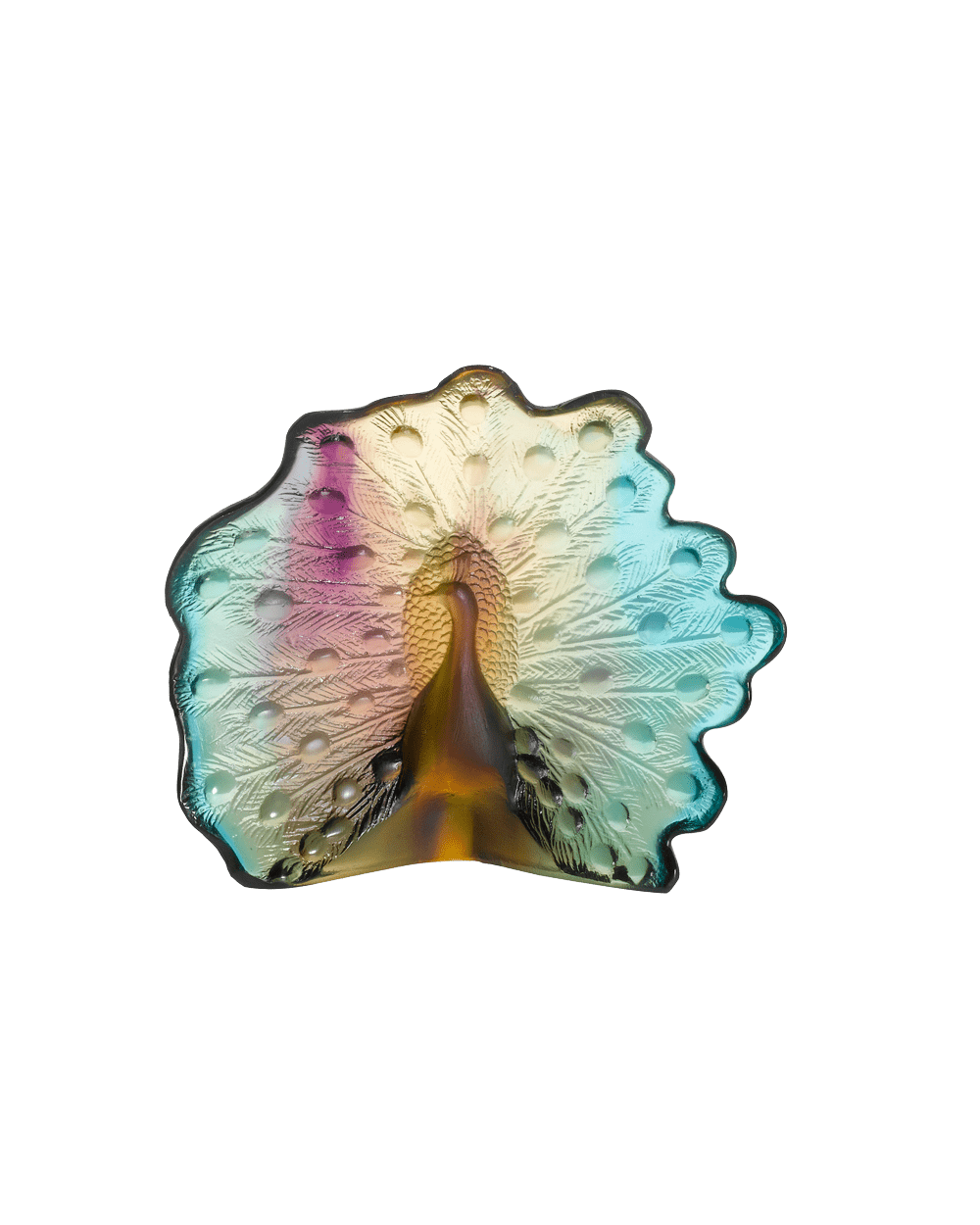 Daum Peacock Sculpture, handcrafted Daum crystal
