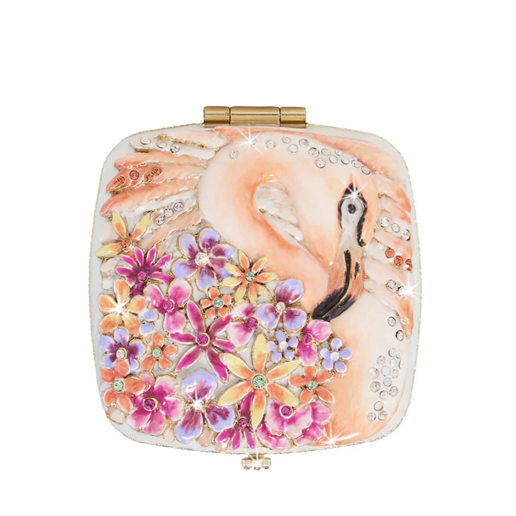 Jay Strongwater Lily Floral Flamingo Compact