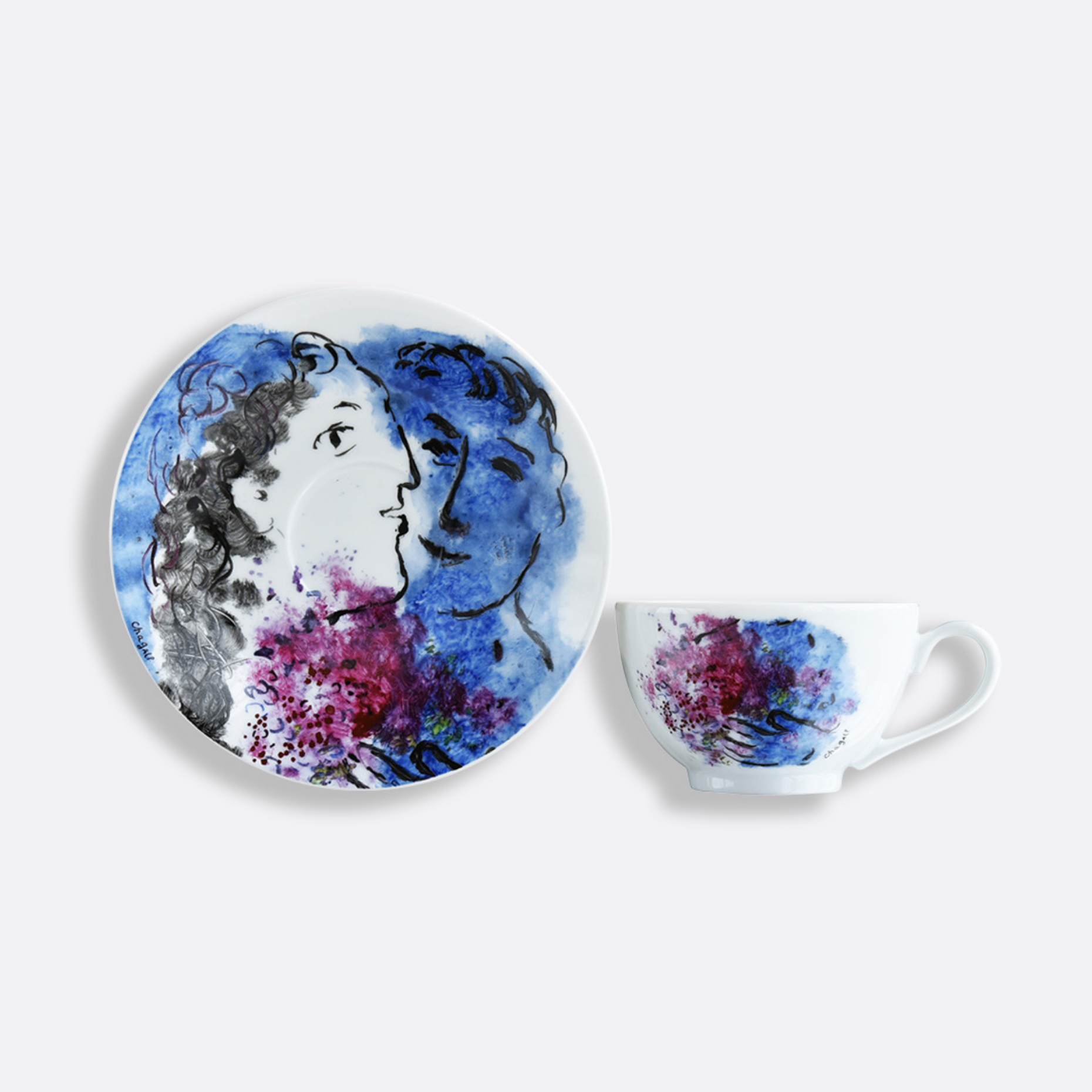 Bernardaud Les Bouquet De Fleurs by Marc Chagall set of 4 Tea Cups and Saucers — view 2