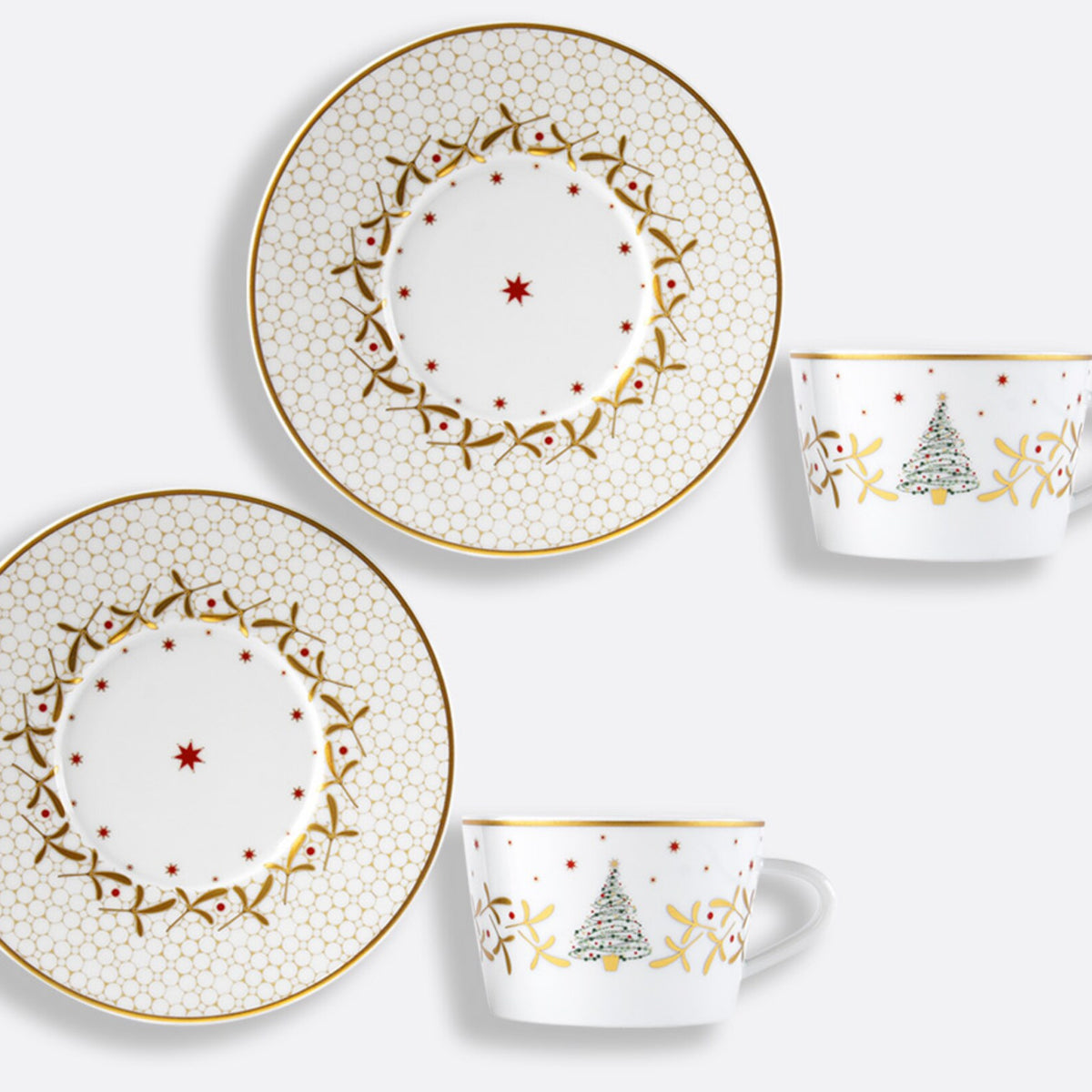 Bernardaud Noël Tea Cup and Saucer, set of 4 — view 2