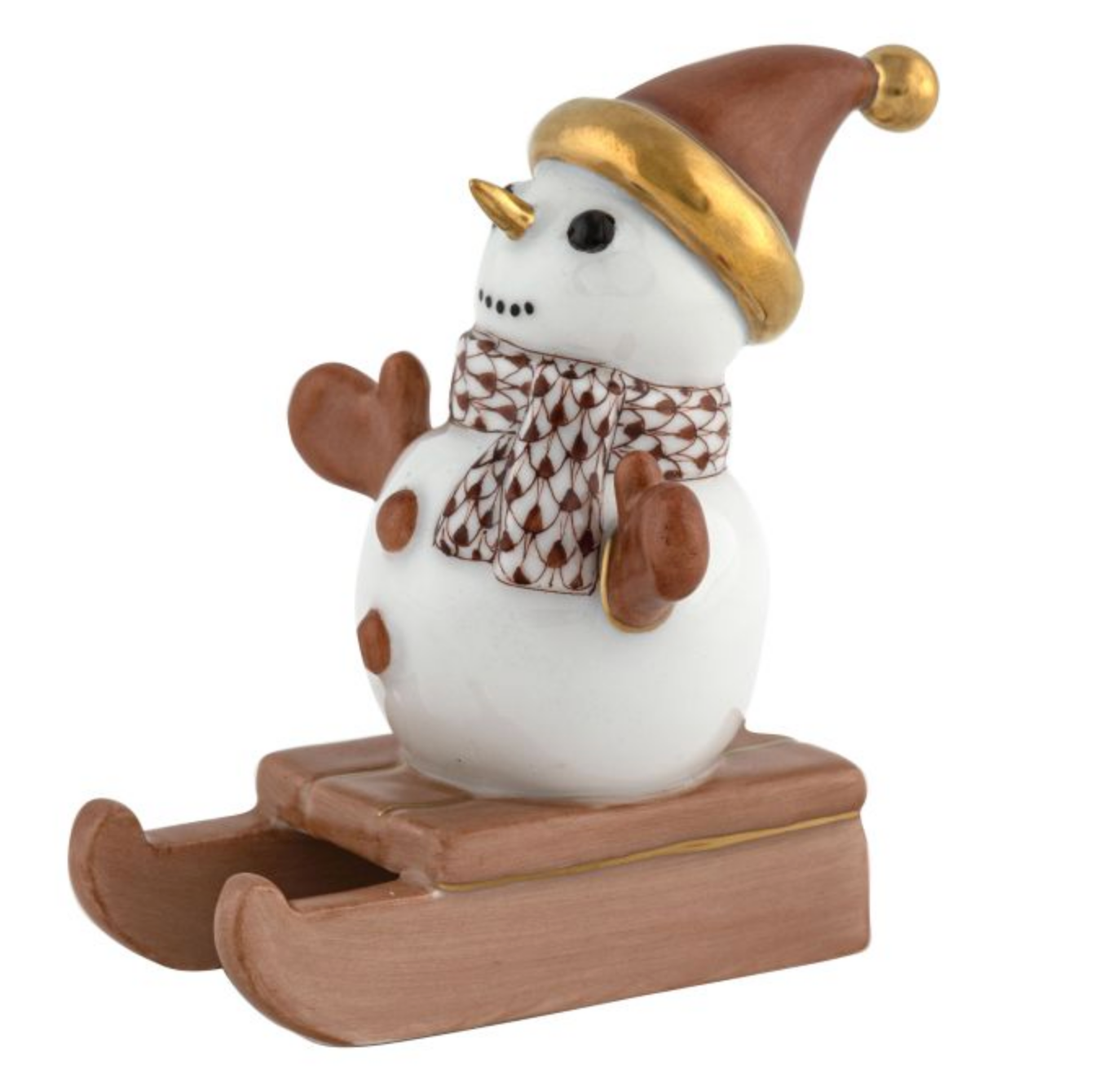 Herend-sledding-snowman-porcelain-figurine-chocolate