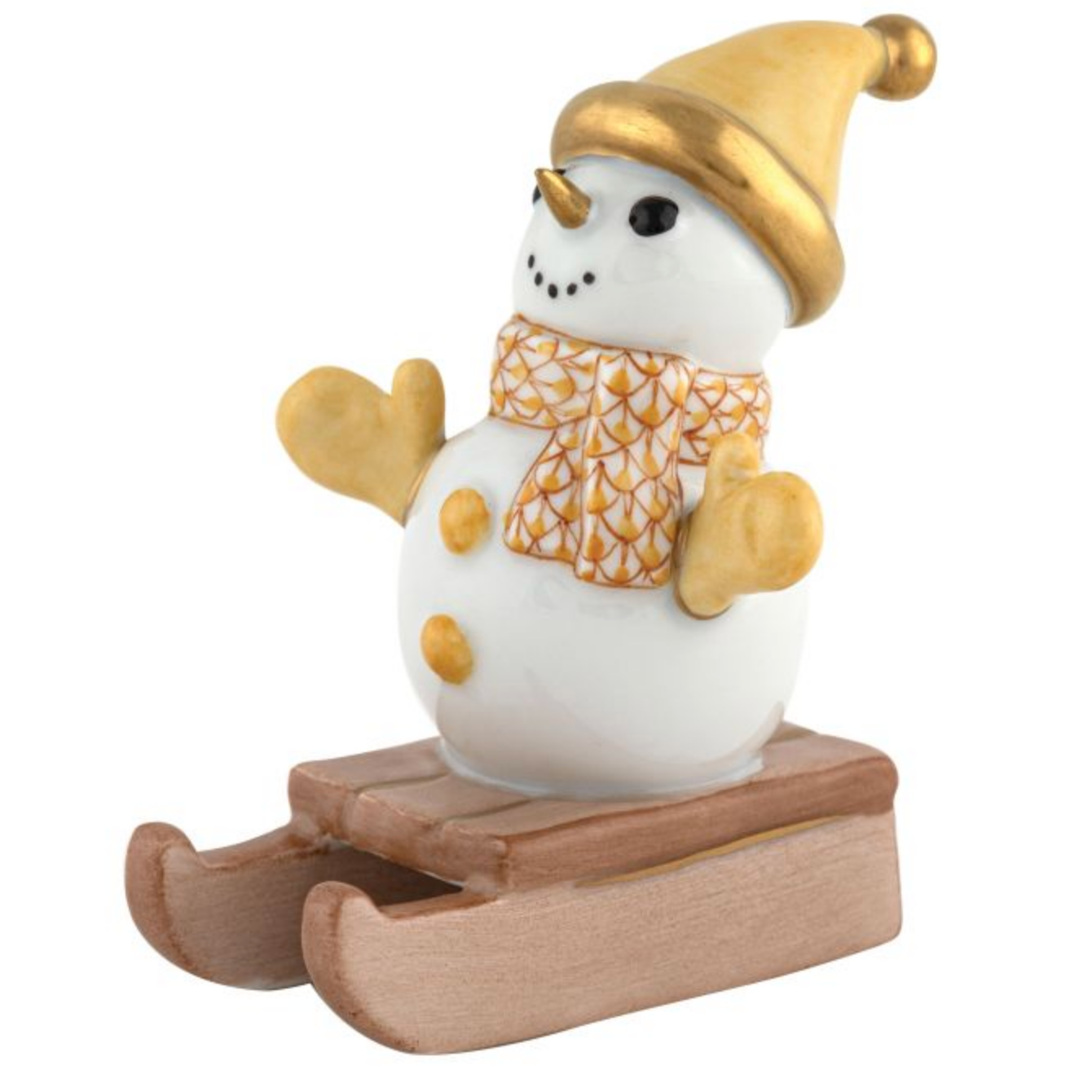 Herend-sledding-snowman-porcelain-figurine-butterscotch