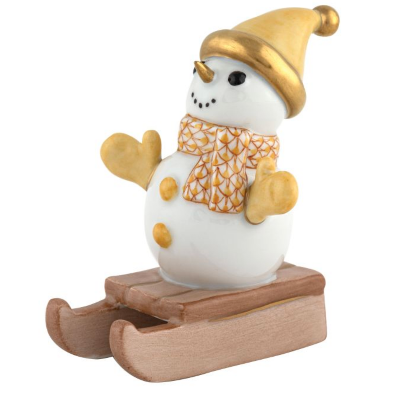 Herend-sledding-snowman-porcelain-figurine-butterscotch