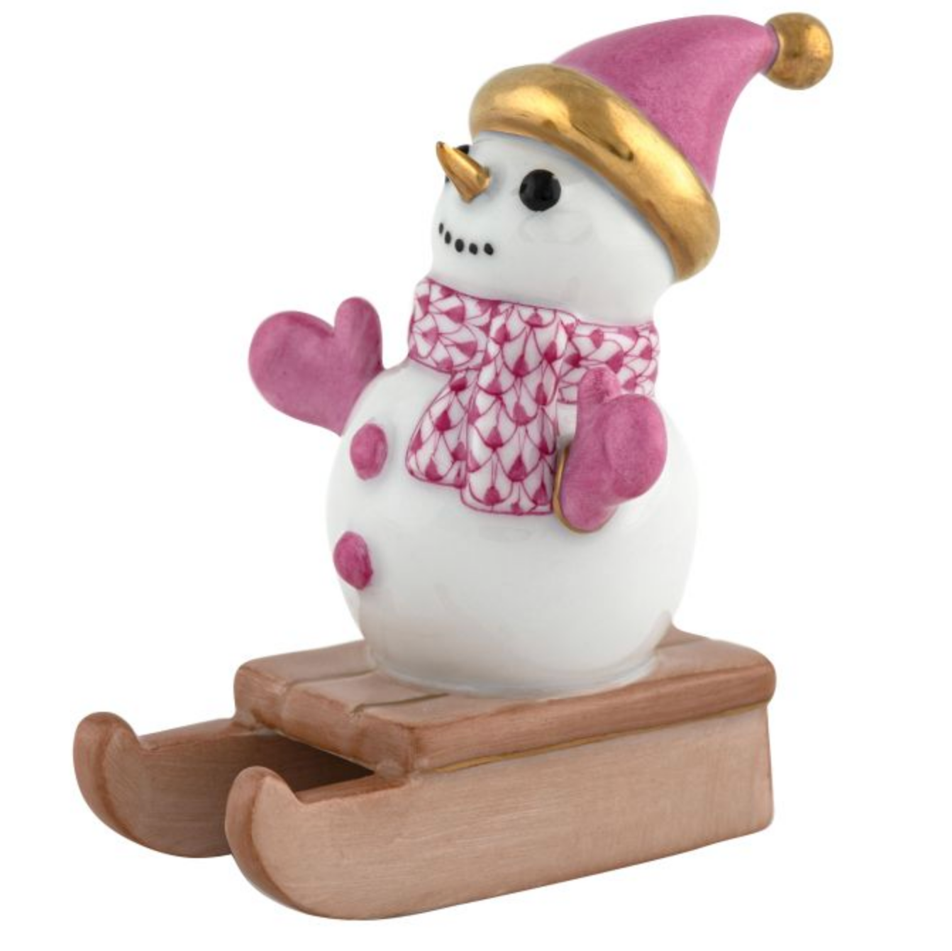 Herend-sledding-snowman-porcelain-figurine-raspberry