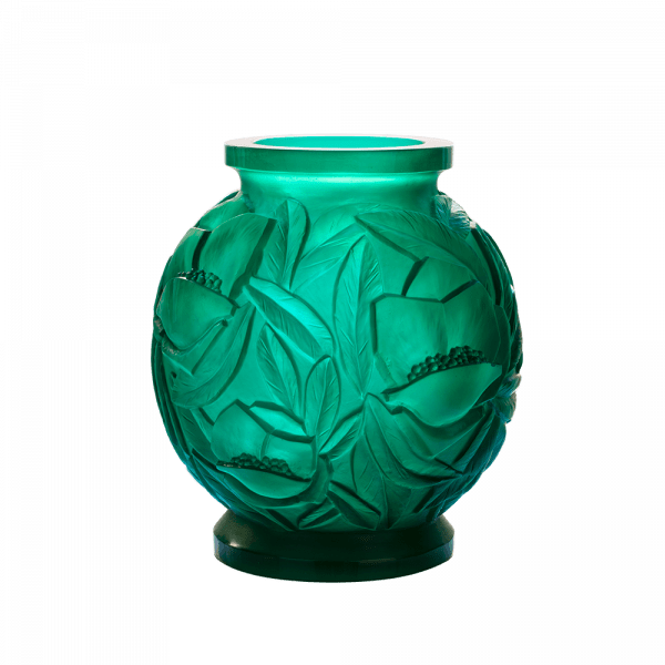 Daum Empreinte Large Vase Green in Green 175ex, handcrafted Daum crystal