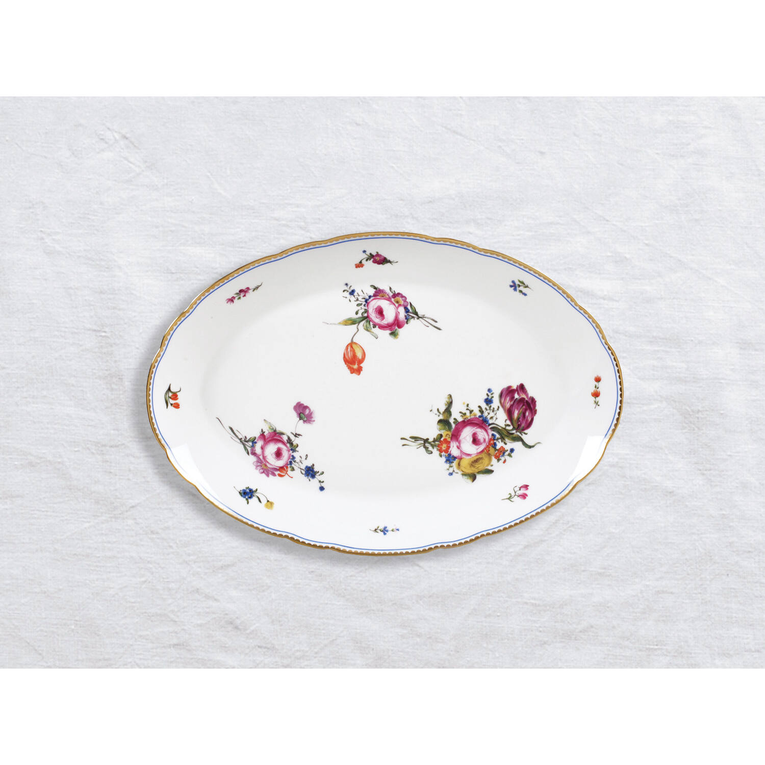 Bernardaud Oval platter 13", Limoges porcelain, A la Reine collection, on a white background