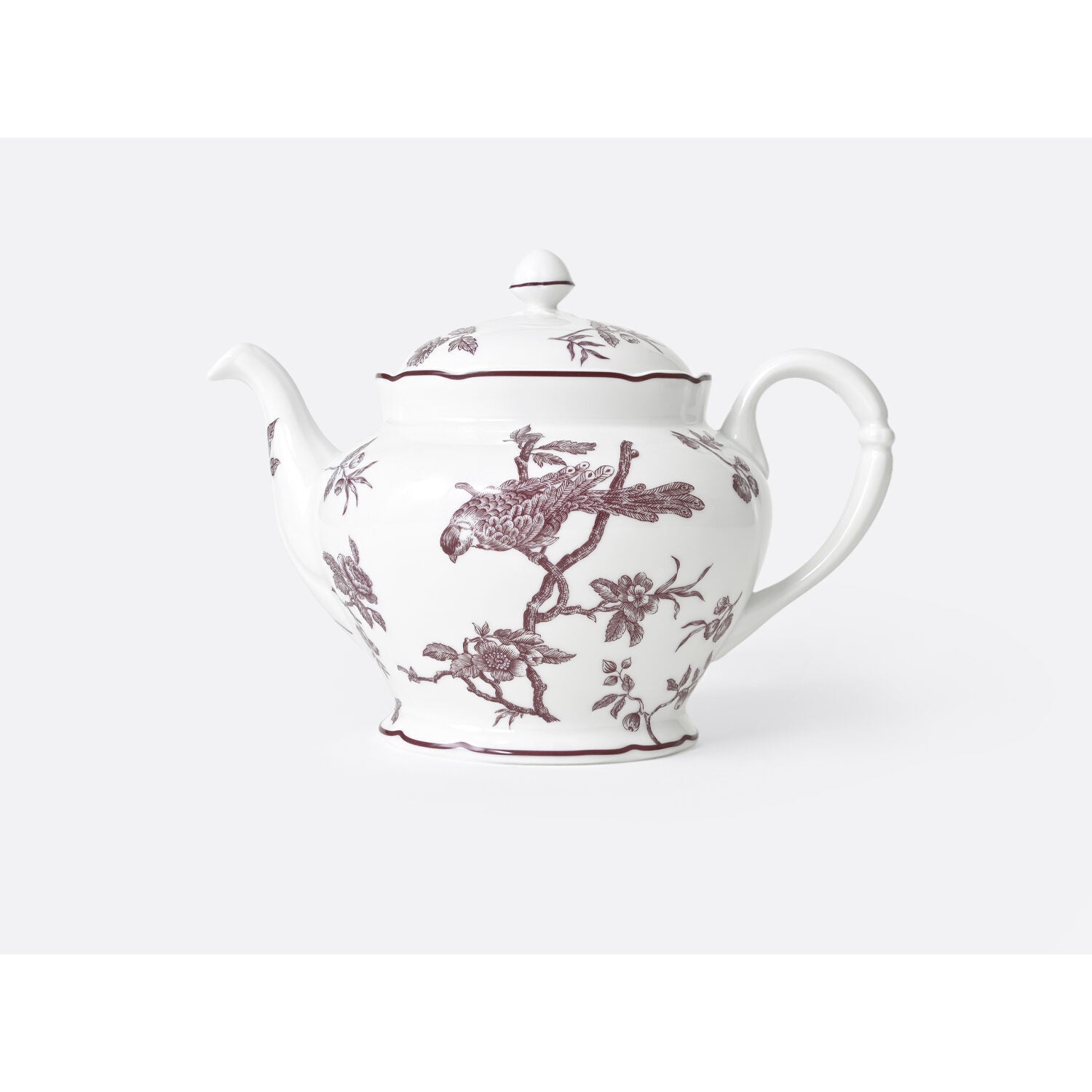 Bernardaud Teapot 34 oz Albertine Prune, Limoges porcelain, Albertine Plum collection, on a white background