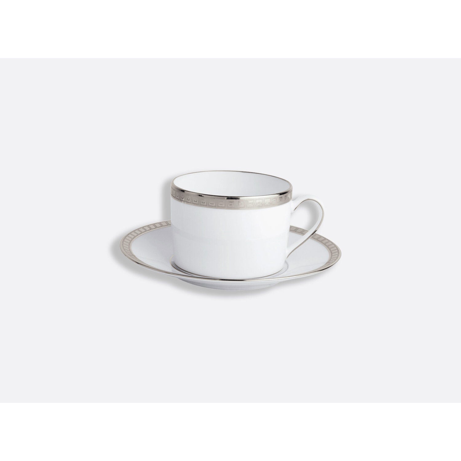 Bernardaud Tea cup and saucer gift box 5 oz, Limoges porcelain, Athéna Platine collection, detail view