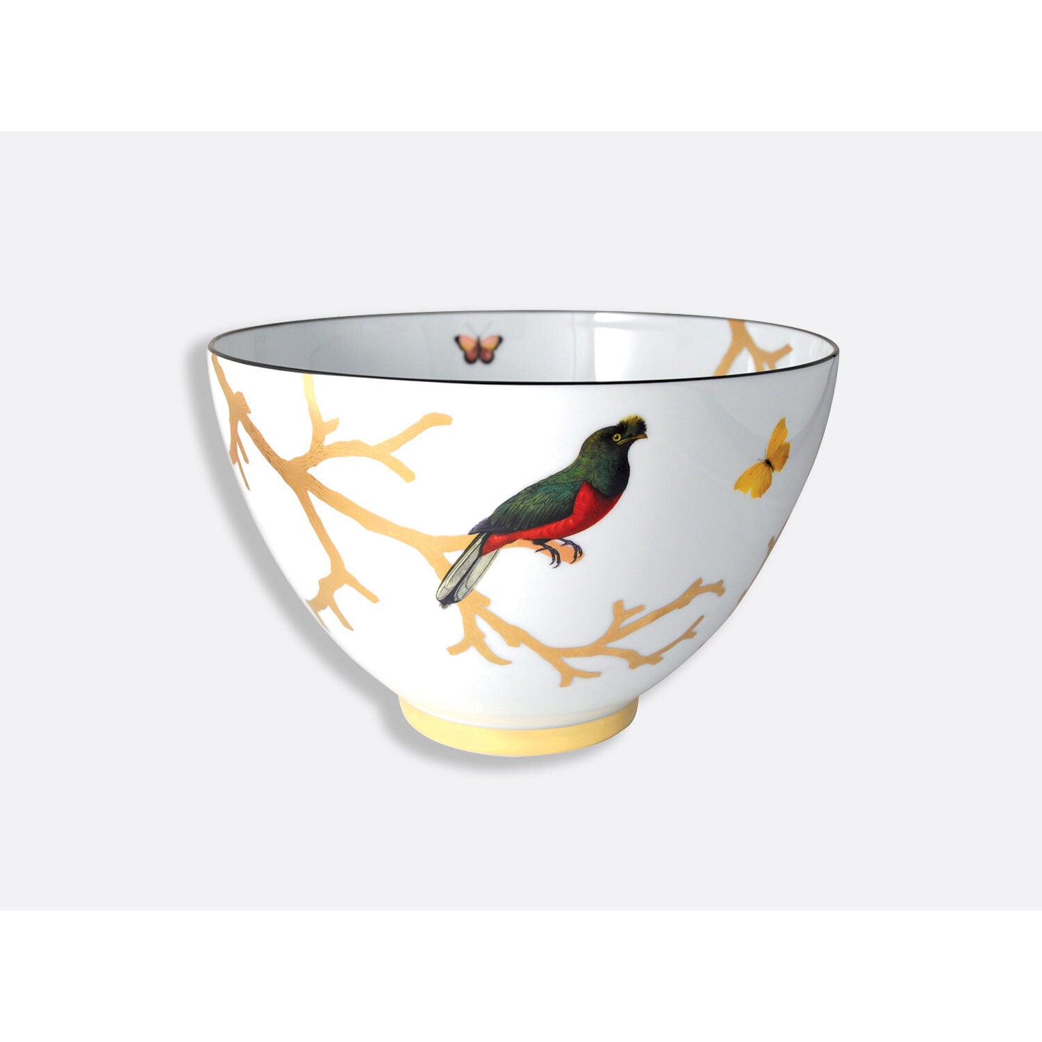 Bernardaud Deep salad bowl 140 oz 10.5", Limoges porcelain, Aux Oiseaux collection, on a white background