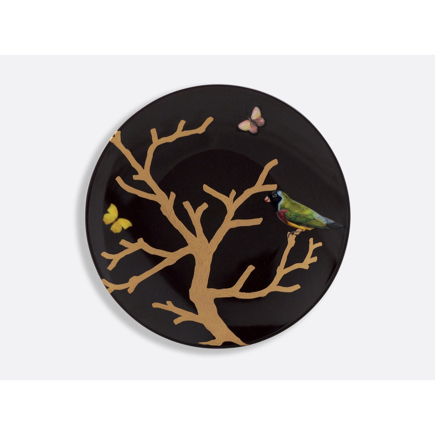 Bernardaud Gift box set of 4 Ebony salad plates 8.3", Limoges porcelain, Aux Oiseaux collection, detail view