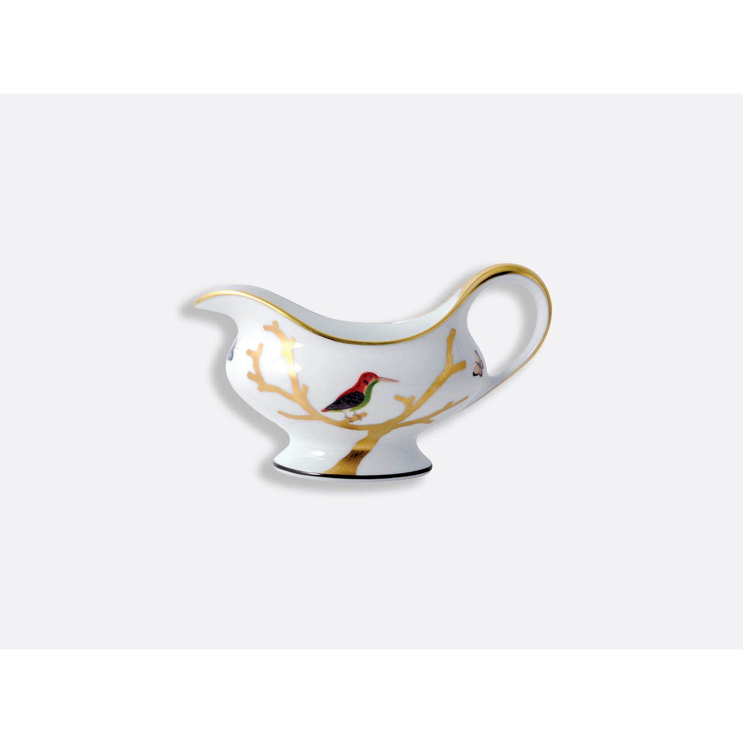 Bernardaud Gravy boat, Limoges porcelain, Aux Oiseaux collection, on a white background