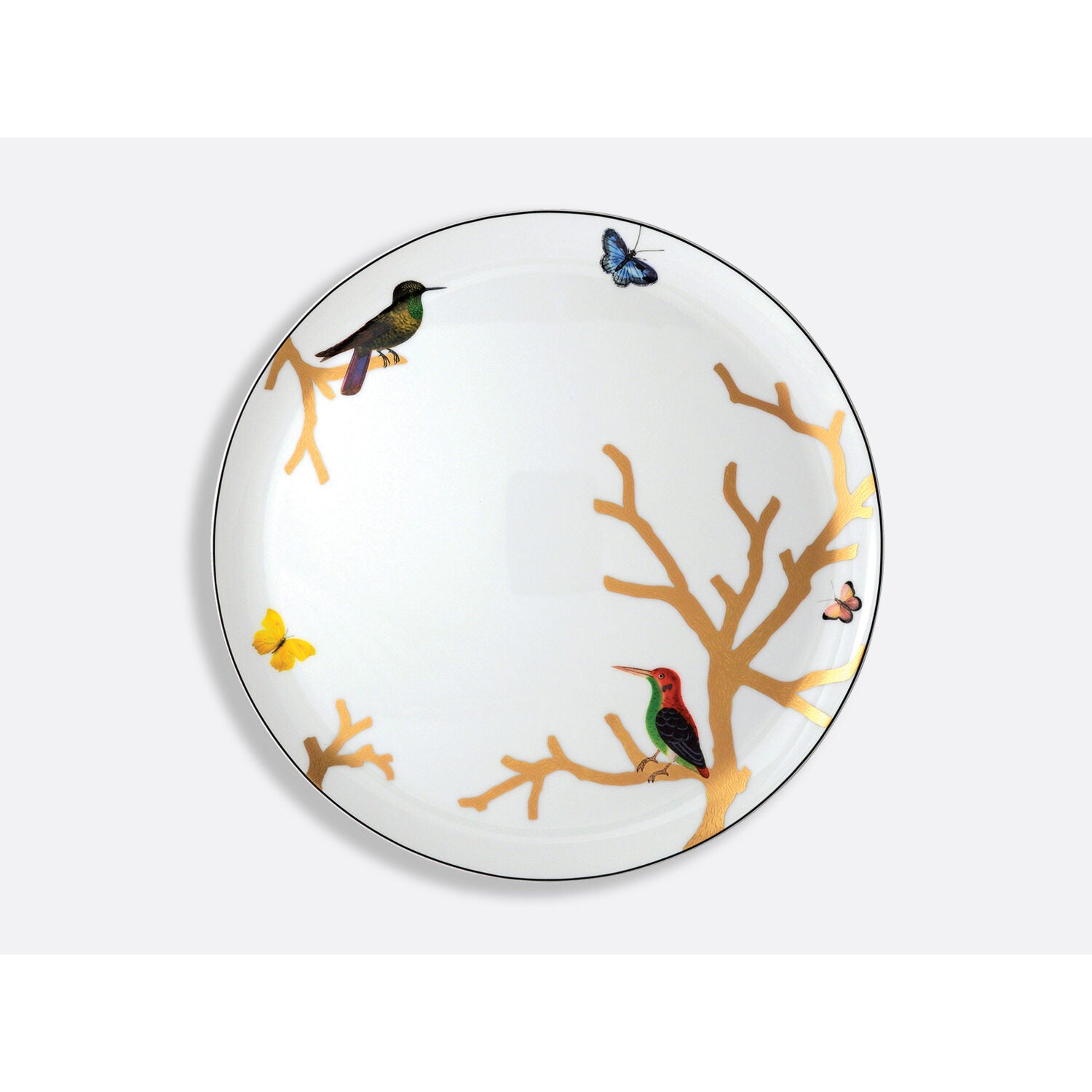 Bernardaud Round tart platter 13", Limoges porcelain, Aux Oiseaux collection, on a white background