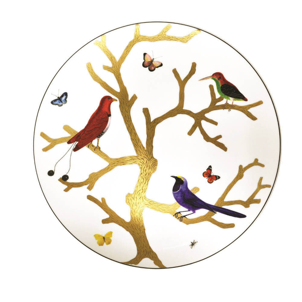 Bernardaud Ultra flat service plate 12.2", Limoges porcelain, Aux Oiseaux collection, detail view