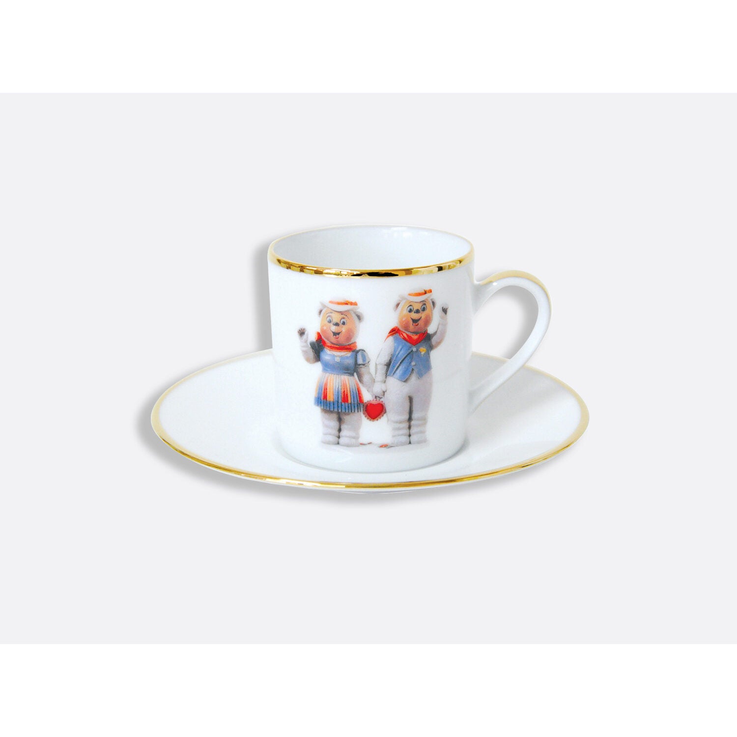 Bernardaud Gift box set of 6 espresso cups 3 oz and saucers, Limoges porcelain, Banality Series - Jeff Koons collection, detail view