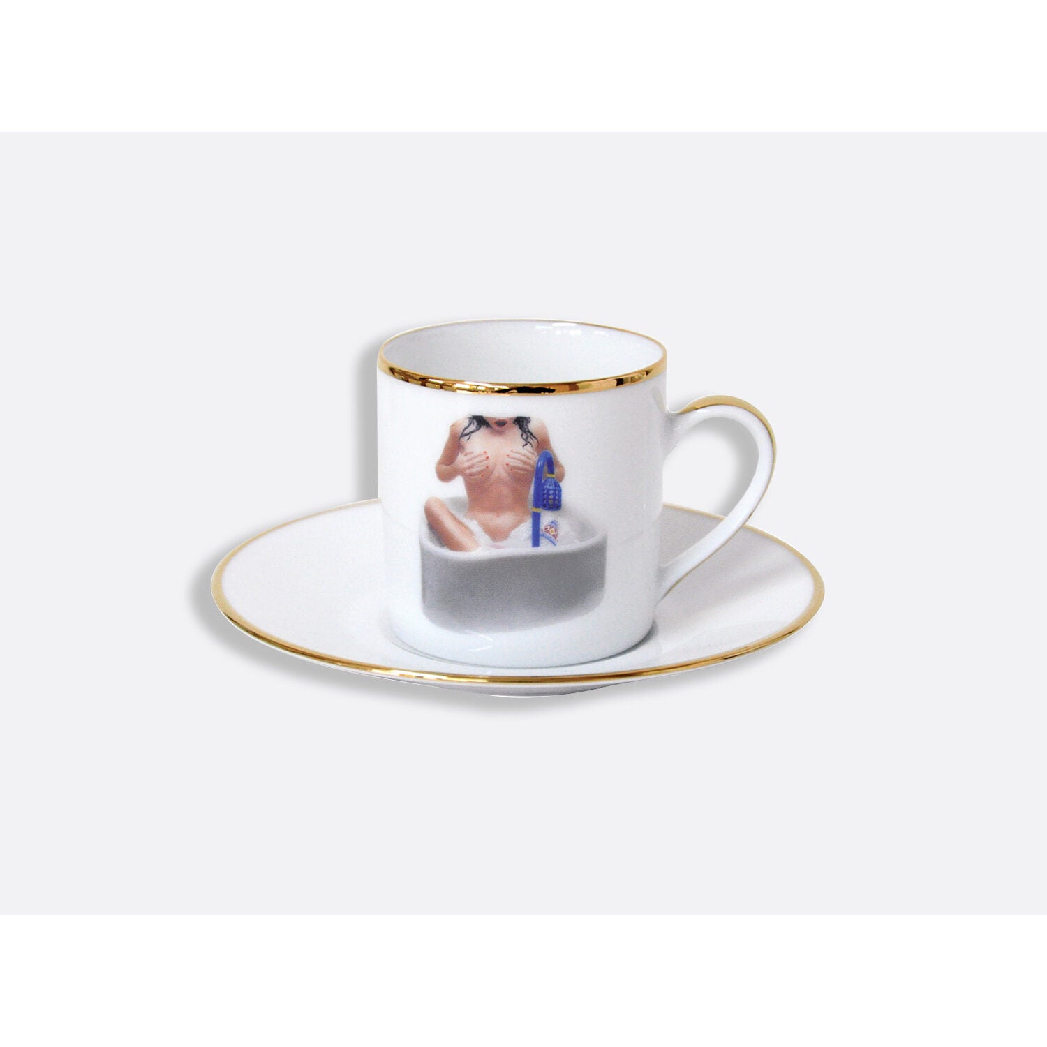 Bernardaud Gift box set of 6 espresso cups 3 oz and saucers, Limoges porcelain, Banality Series - Jeff Koons collection, detail view