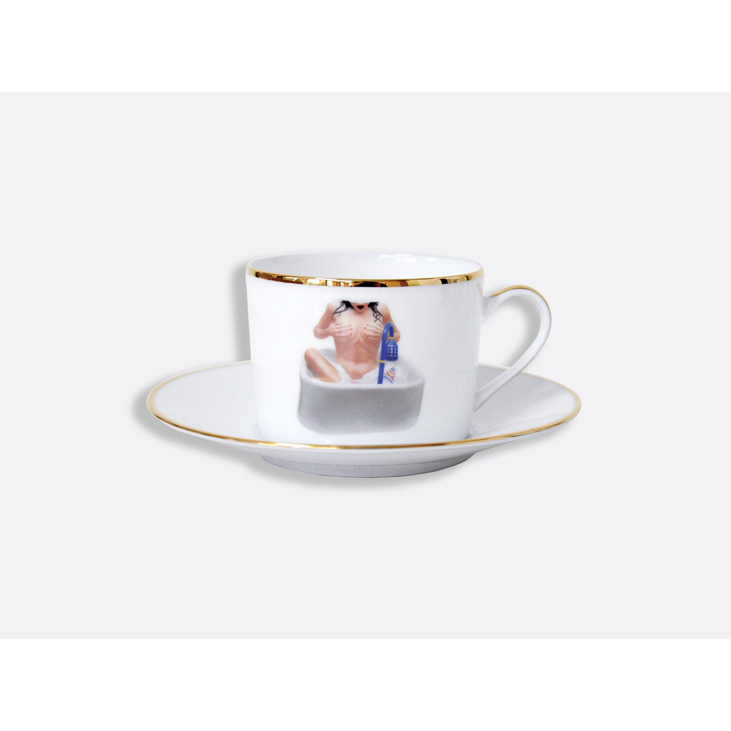 Bernardaud Gift box set of 6 tea cups 3 oz and saucers, Limoges porcelain, Banality Series - Jeff Koons collection, detail view