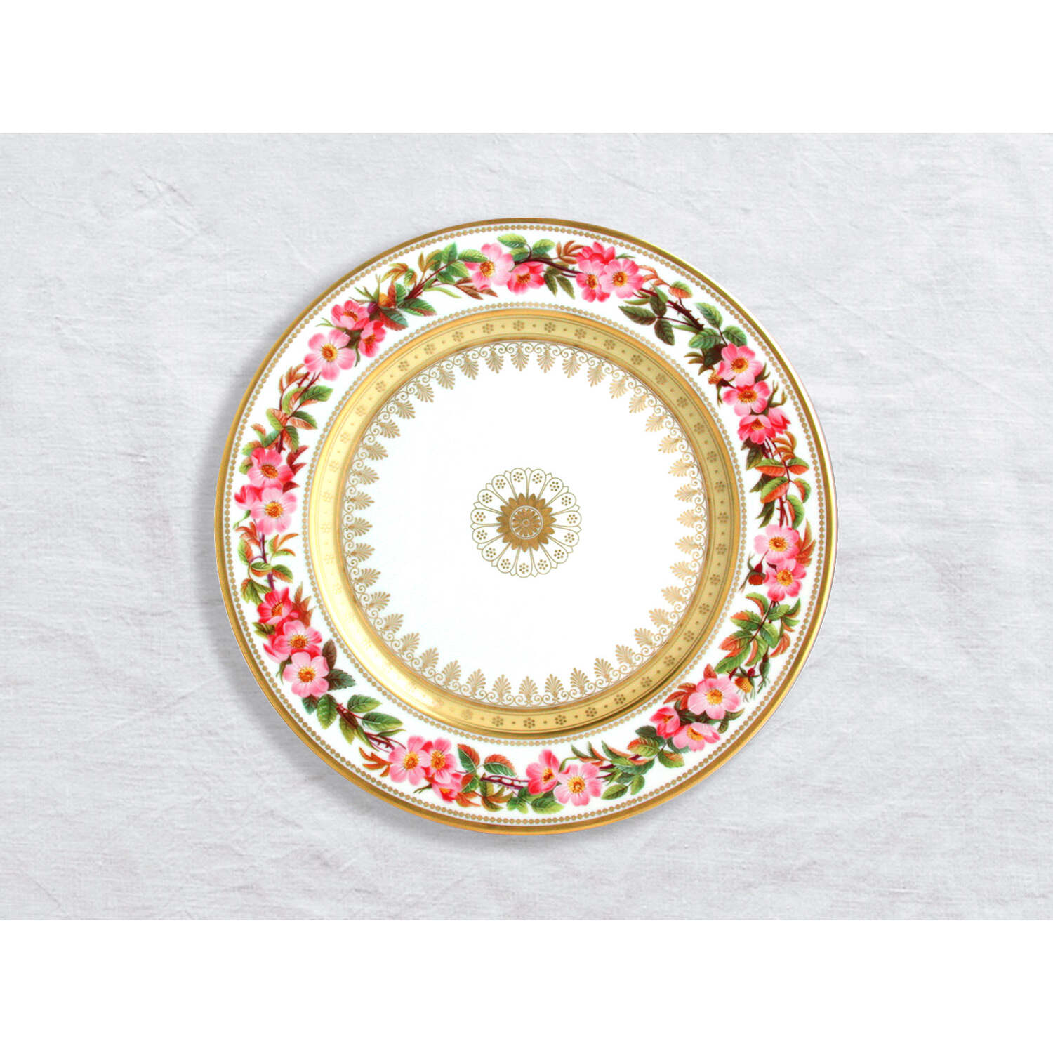 Bernardaud Dinner plate Wild rose 10.5", Limoges porcelain, Botanique collection, on a white background