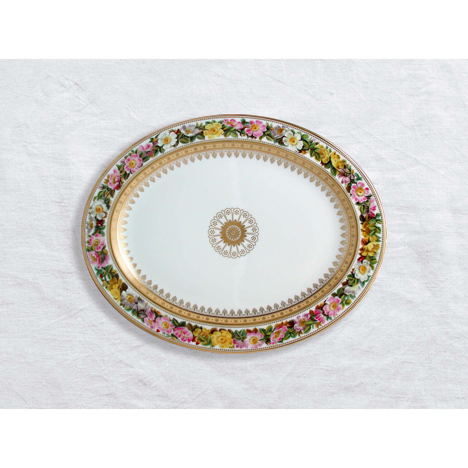 Bernardaud Oval platter 15", Limoges porcelain, Botanique collection, on a white background