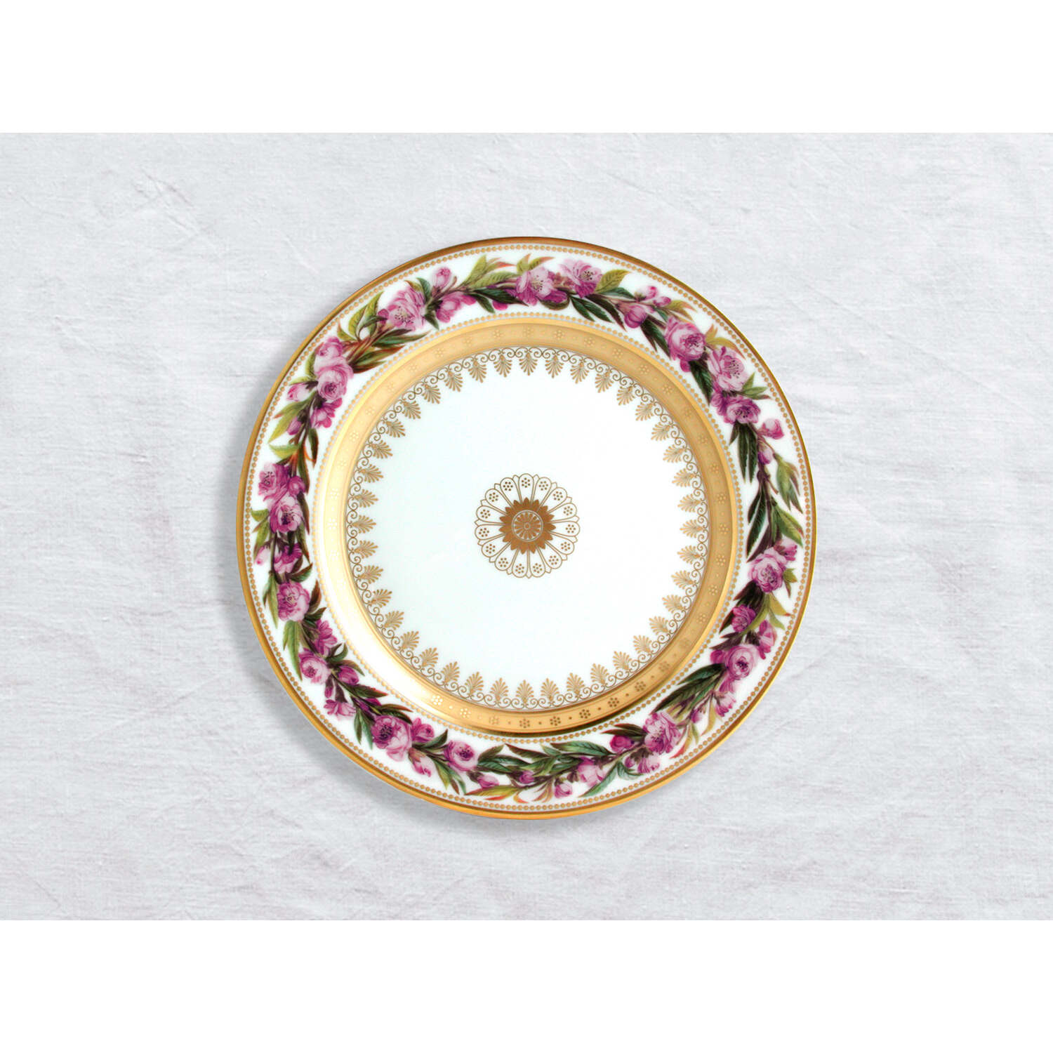 Bernardaud Salad plate peach tree flower 8.5", Limoges porcelain, Botanique collection, on a white background
