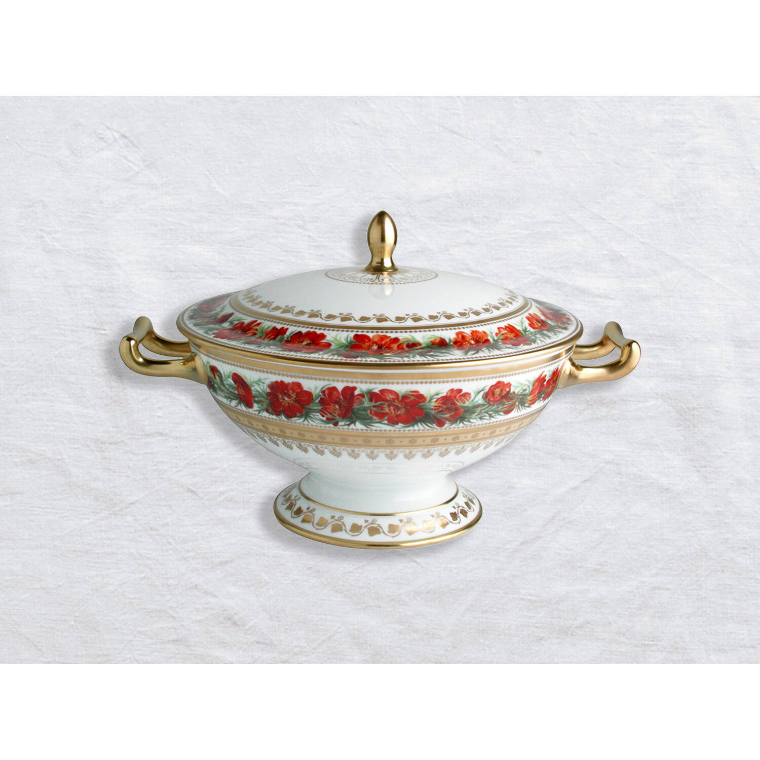Bernardaud Soup tureen, Limoges porcelain, Botanique collection, on a white background