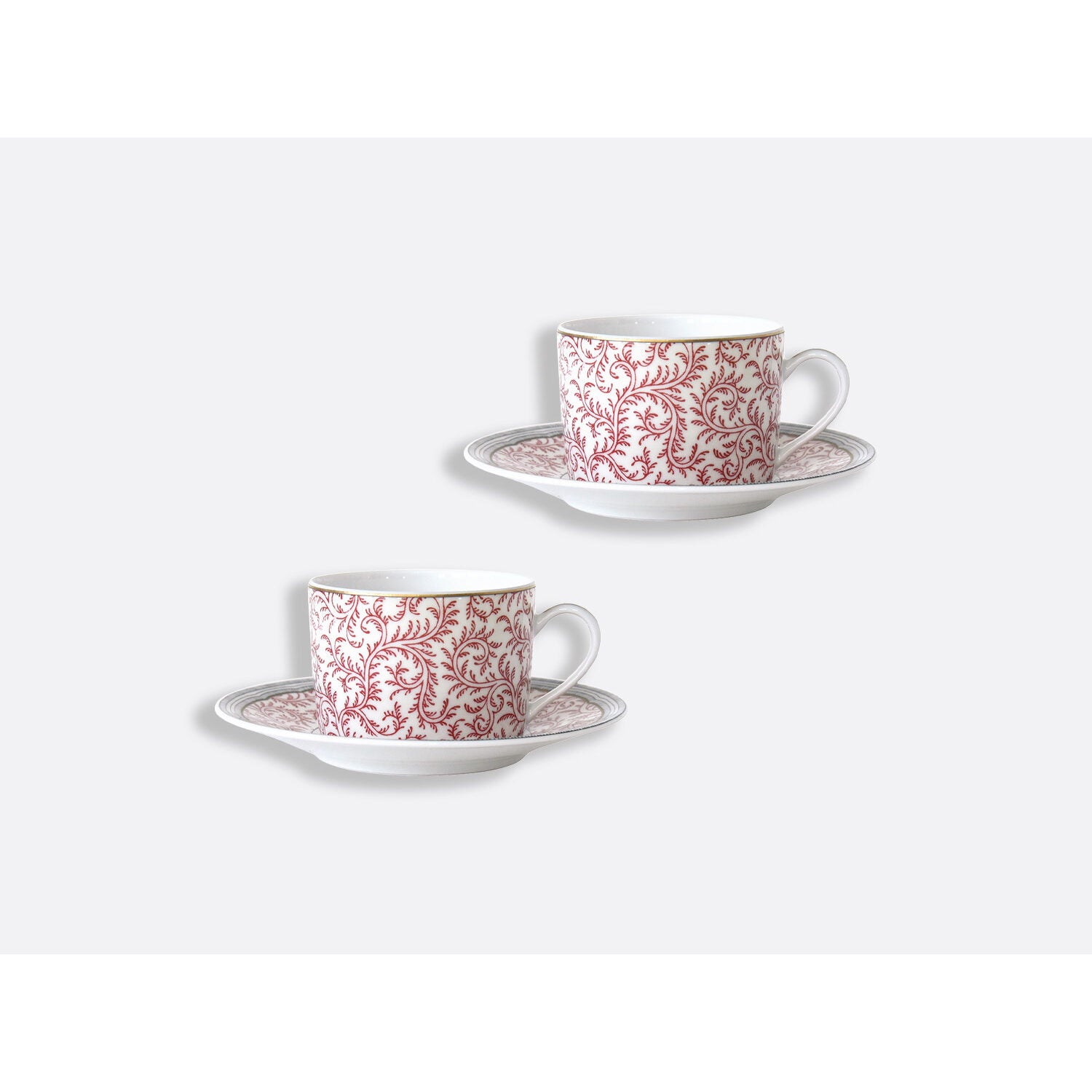 Bernardaud Set of tea cups and saucers 5 oz, Limoges porcelain, Collection Braquenié collection, detail view
