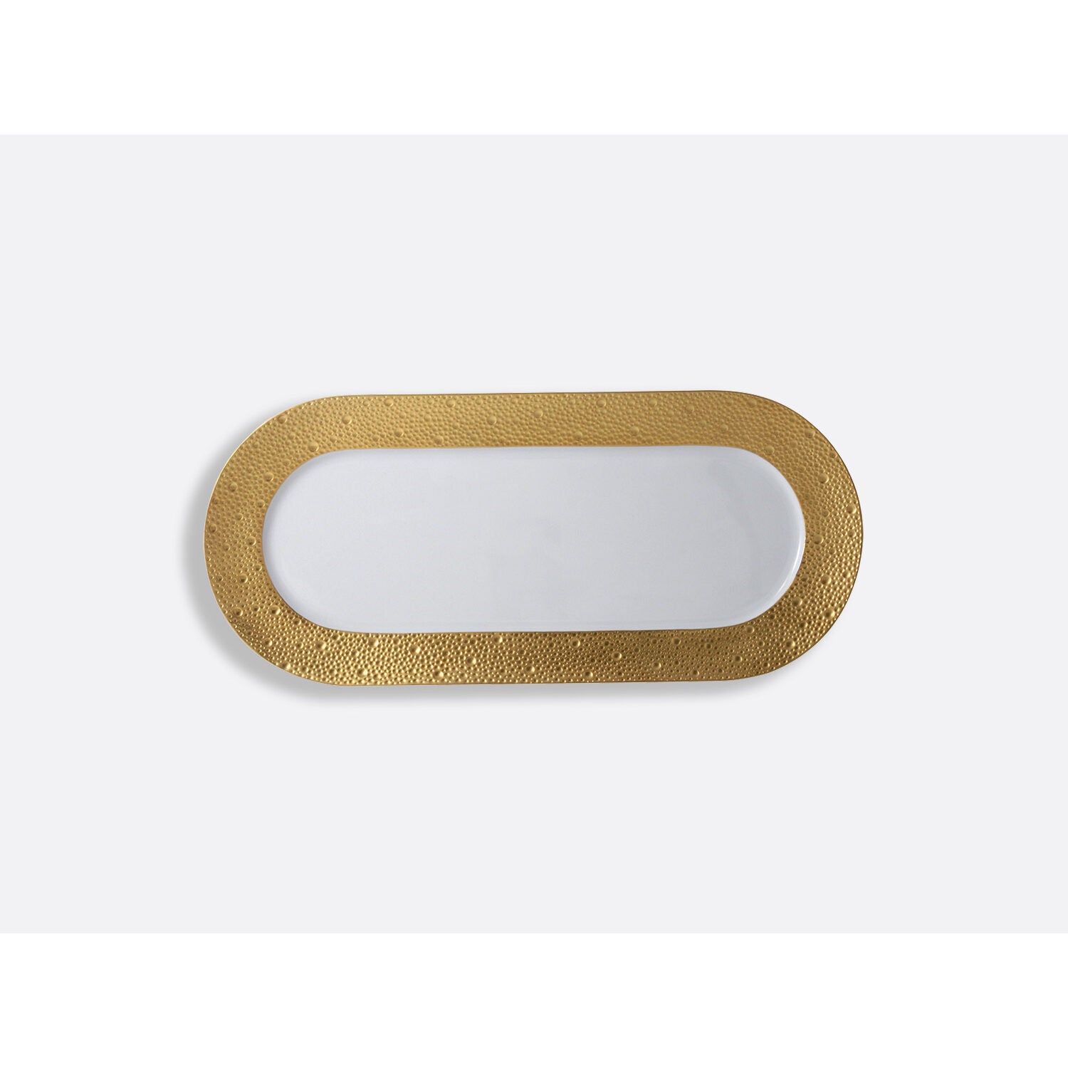 Bernardaud Cake platter rectangular -15", Limoges porcelain, Ecume Or collection, on a white background