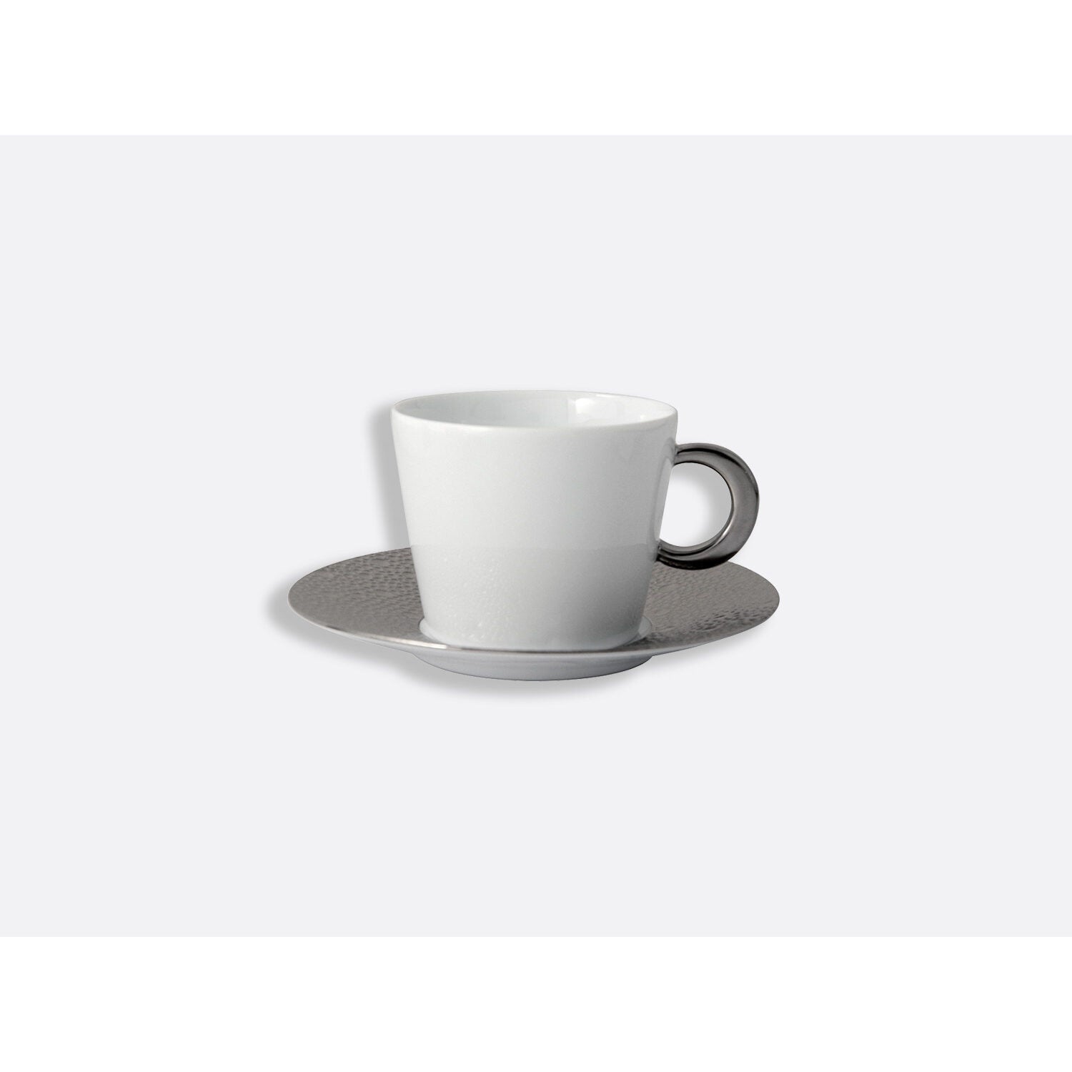 Bernardaud Teacup and saucer 5.7 oz, Limoges porcelain, Ecume Platine collection, on a white background