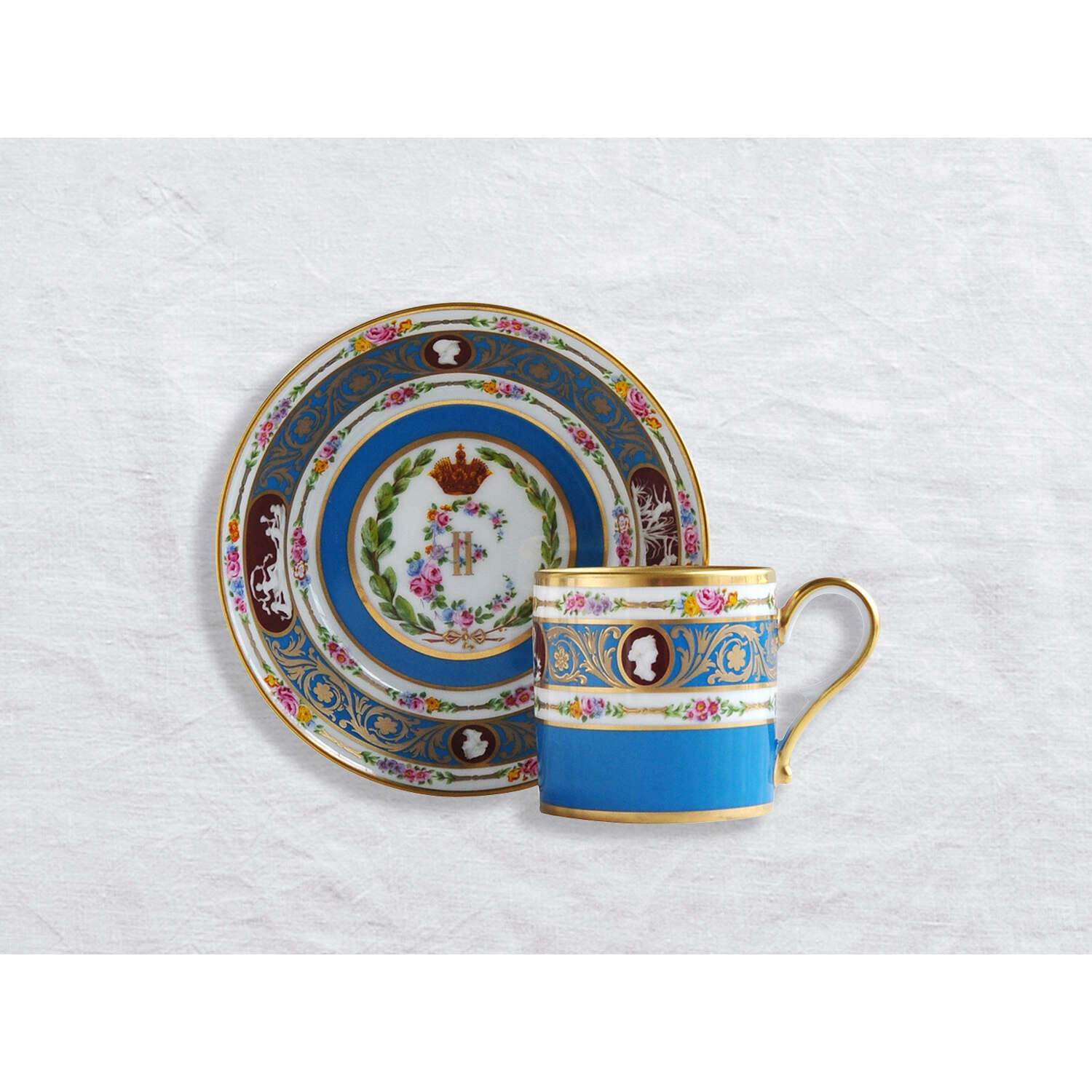 Bernardaud Litron cup & saucer, Limoges porcelain, Historical Cups collection, on a white background