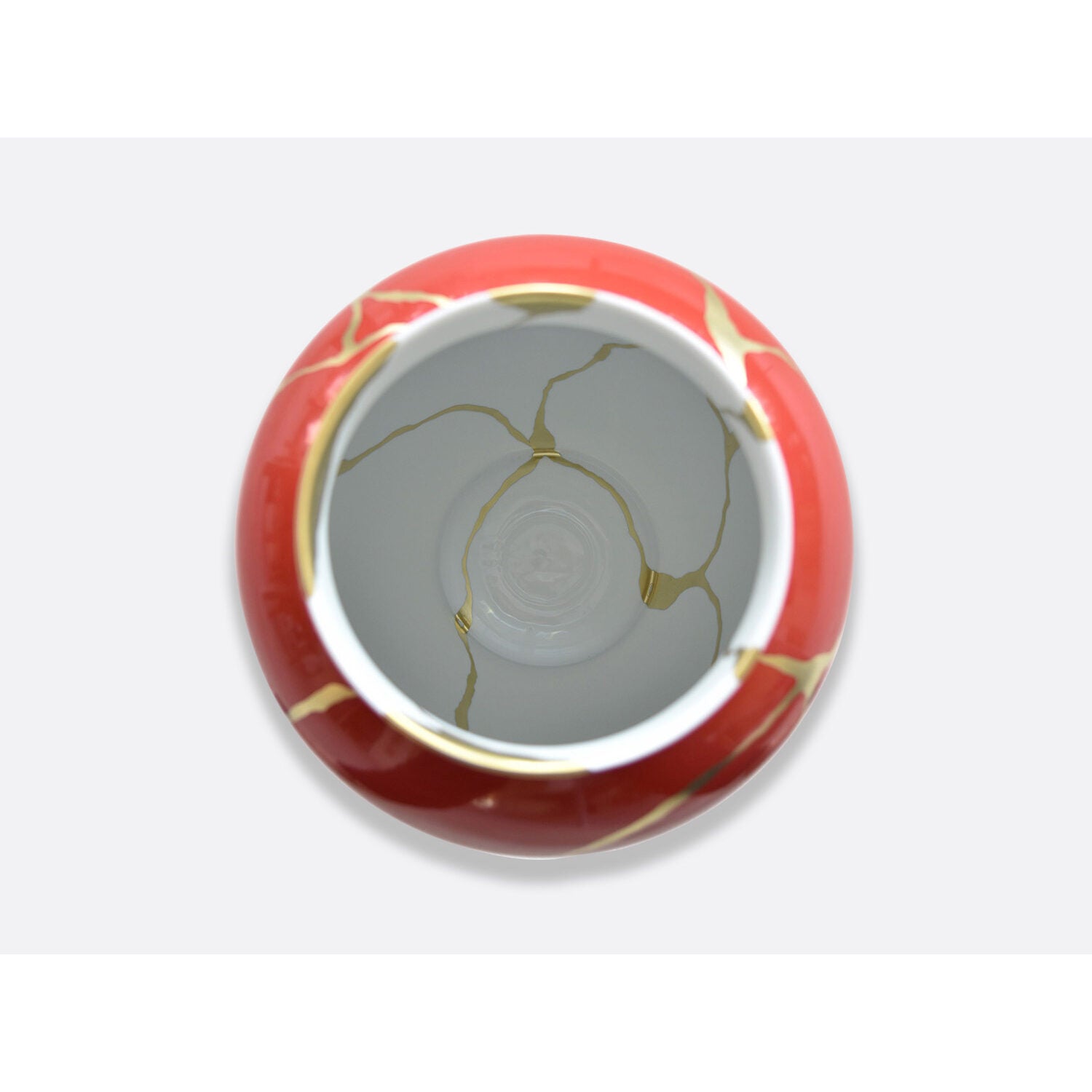 Bernardaud Red large vase H. 22.4", Limoges porcelain, Kintsugi - Sarkis collection, detail view