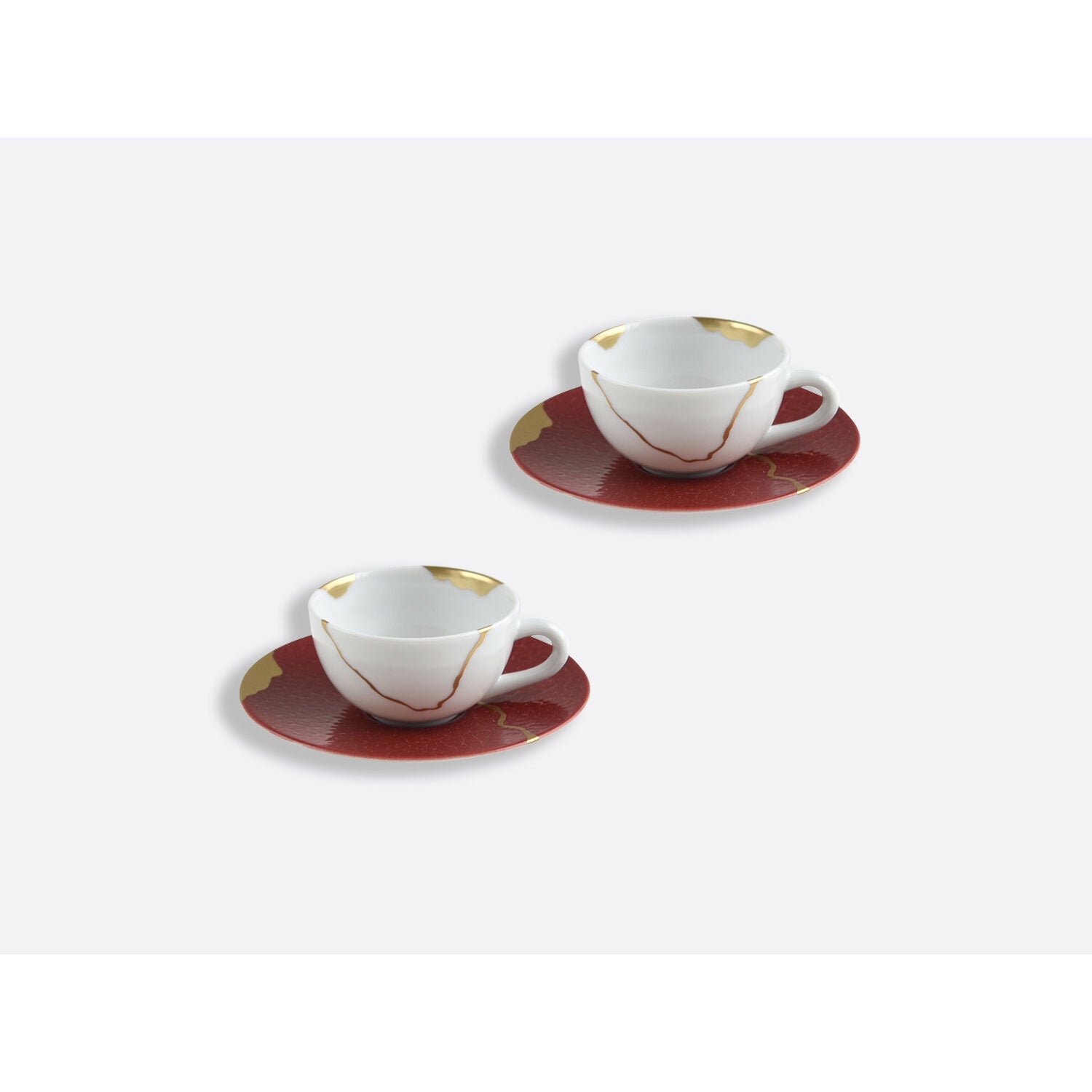 Bernardaud Set of espresso cups and saucers 3.5 oz, Limoges porcelain, Kintsugi - Sarkis collection, detail view