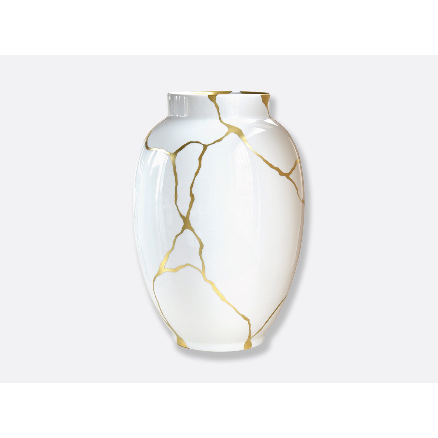 Bernardaud White large vase 22.4", Limoges porcelain, Kintsugi - Sarkis collection, on a white background