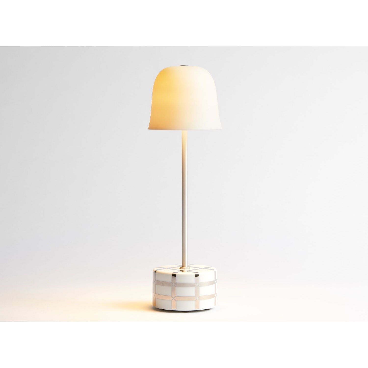 Bernardaud Maillage platinum, Limoges porcelain, LED Lamp collection, on a white background