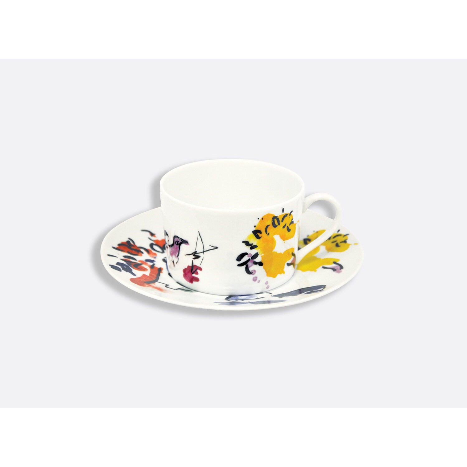 Bernardaud Gift boxed set of 2 assorted breakfast cups and saucers 8.5 oz, Limoges porcelain, Les Vitraux D'Hadassah - Marc Chagall collection, detail view