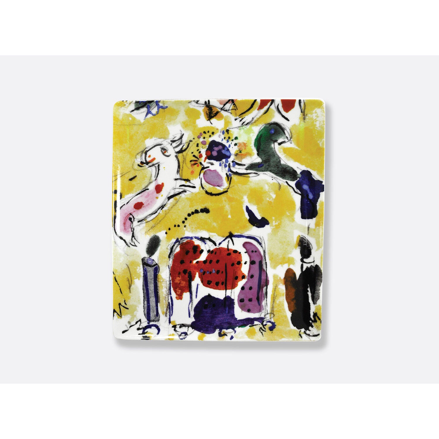 Bernardaud "Lévi" rectangular tray 10.4" x 9.3", Limoges porcelain, Les Vitraux D'Hadassah - Marc Chagall collection, on a white background