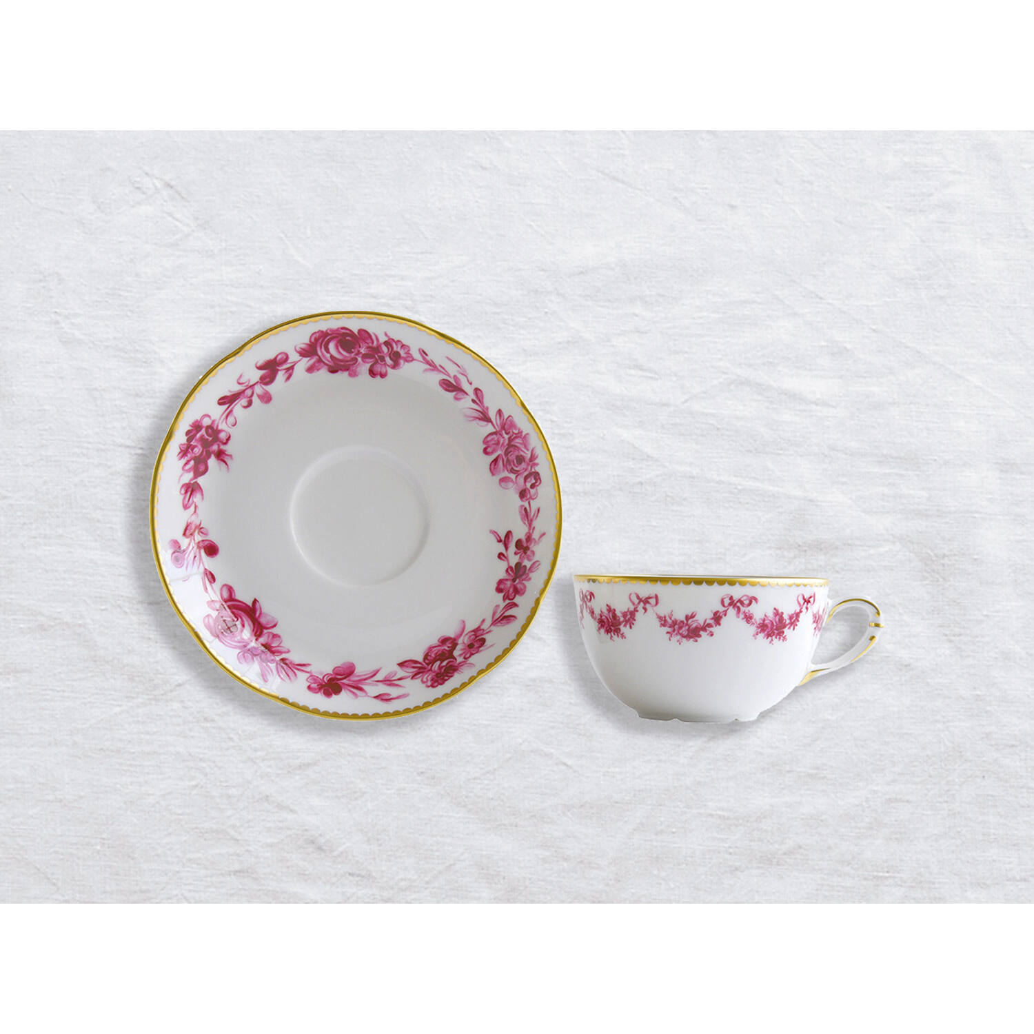 Bernardaud Tea cup and saucer, Limoges porcelain, Louis XV collection, detail view