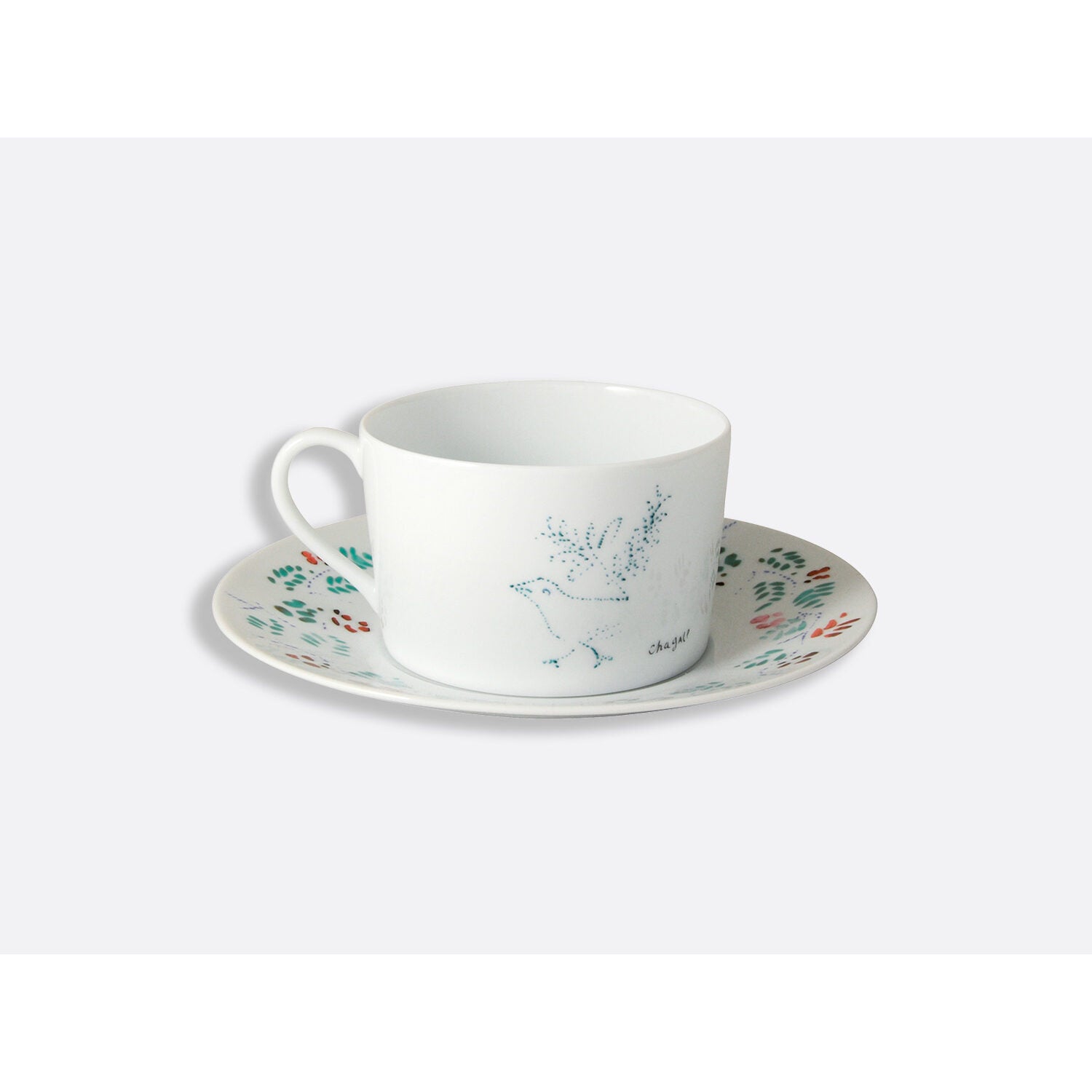 Bernardaud Gift boxed set of 2 assorted breakfast cups and saucers 8.5 oz, Limoges porcelain, Marc Chagall collection, detail view