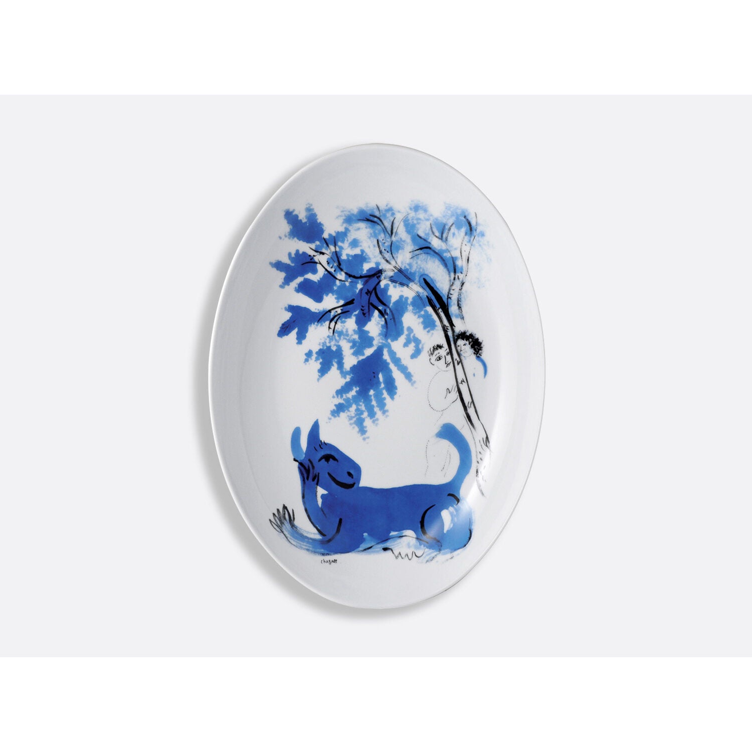 Bernardaud Oval platter "L'animal vert" 15", Limoges porcelain, Marc Chagall collection, on a white background
