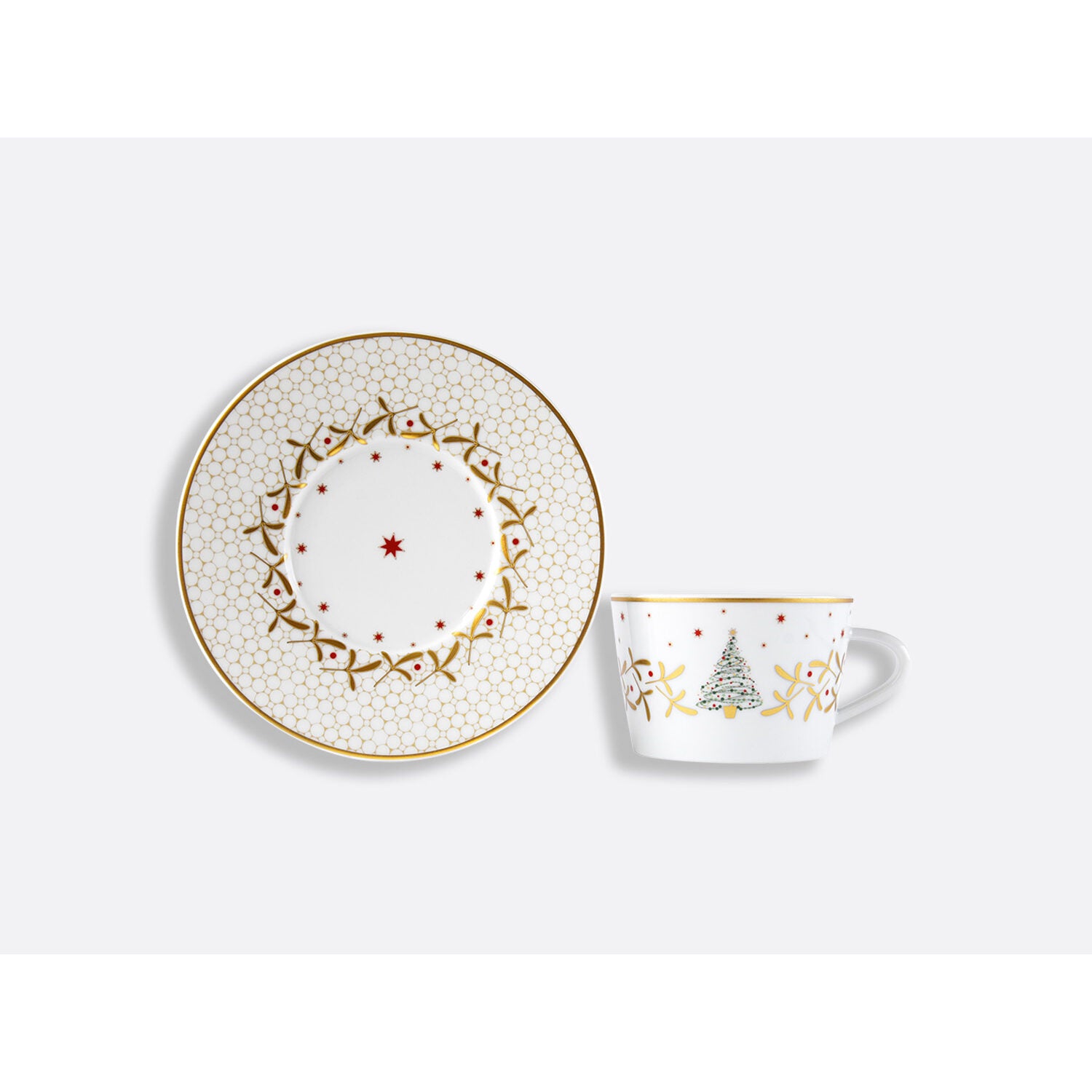 Bernardaud Tea cup and saucer gift box - 4.6 Oz, Limoges porcelain, Noël collection, detail view
