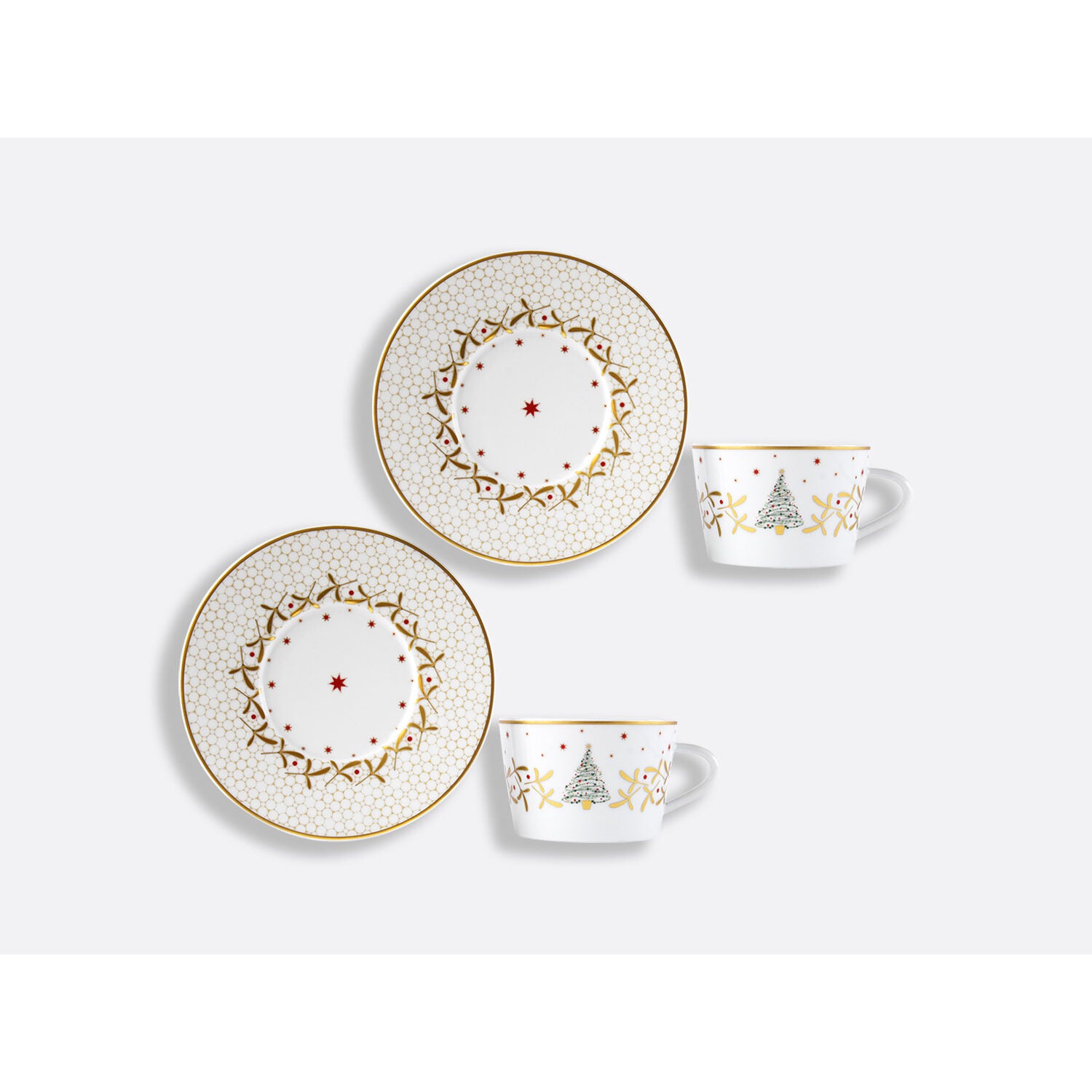 Bernardaud Tea cup and saucer gift box - 4.6 Oz, Limoges porcelain, Noël collection, detail view