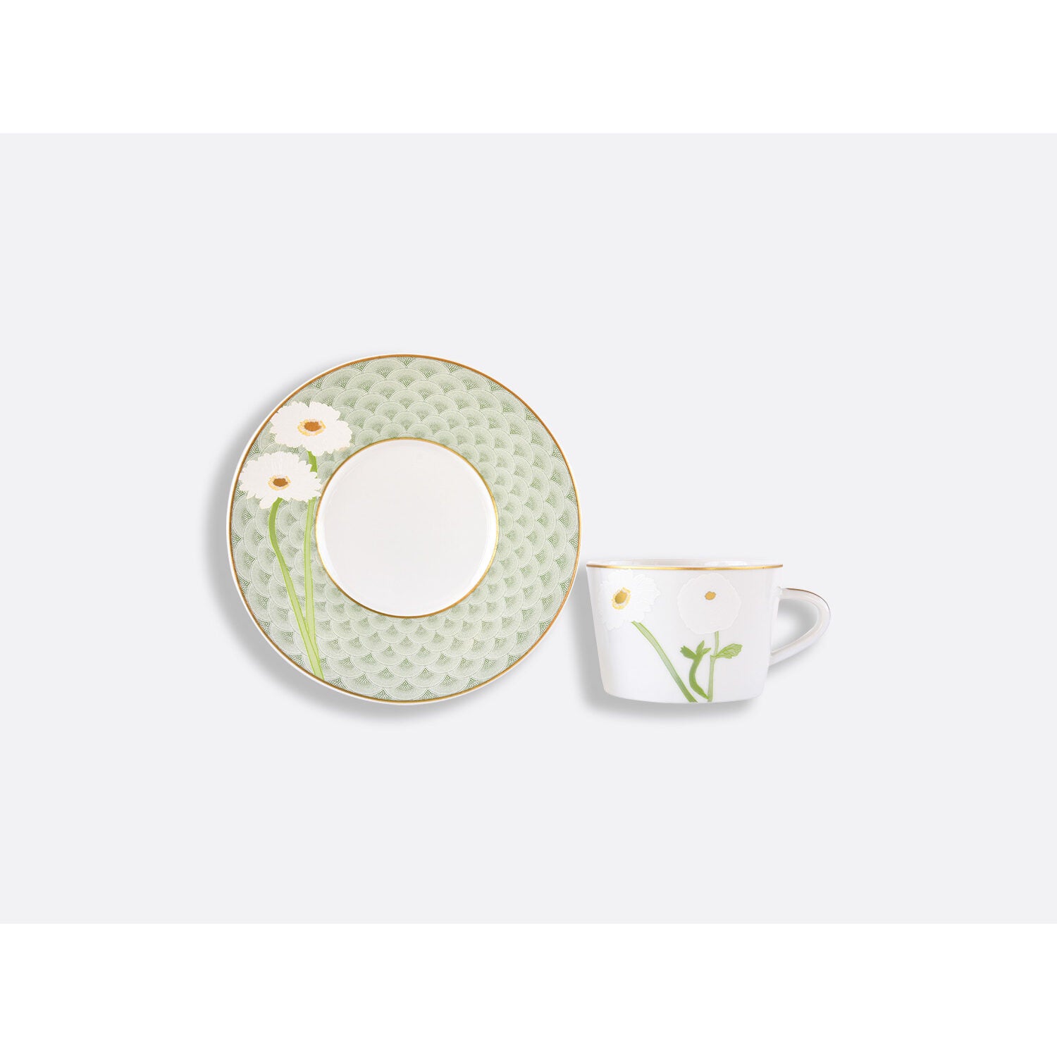Bernardaud Tea cup and saucer 5 oz, Limoges porcelain, Praiana collection, on a white background