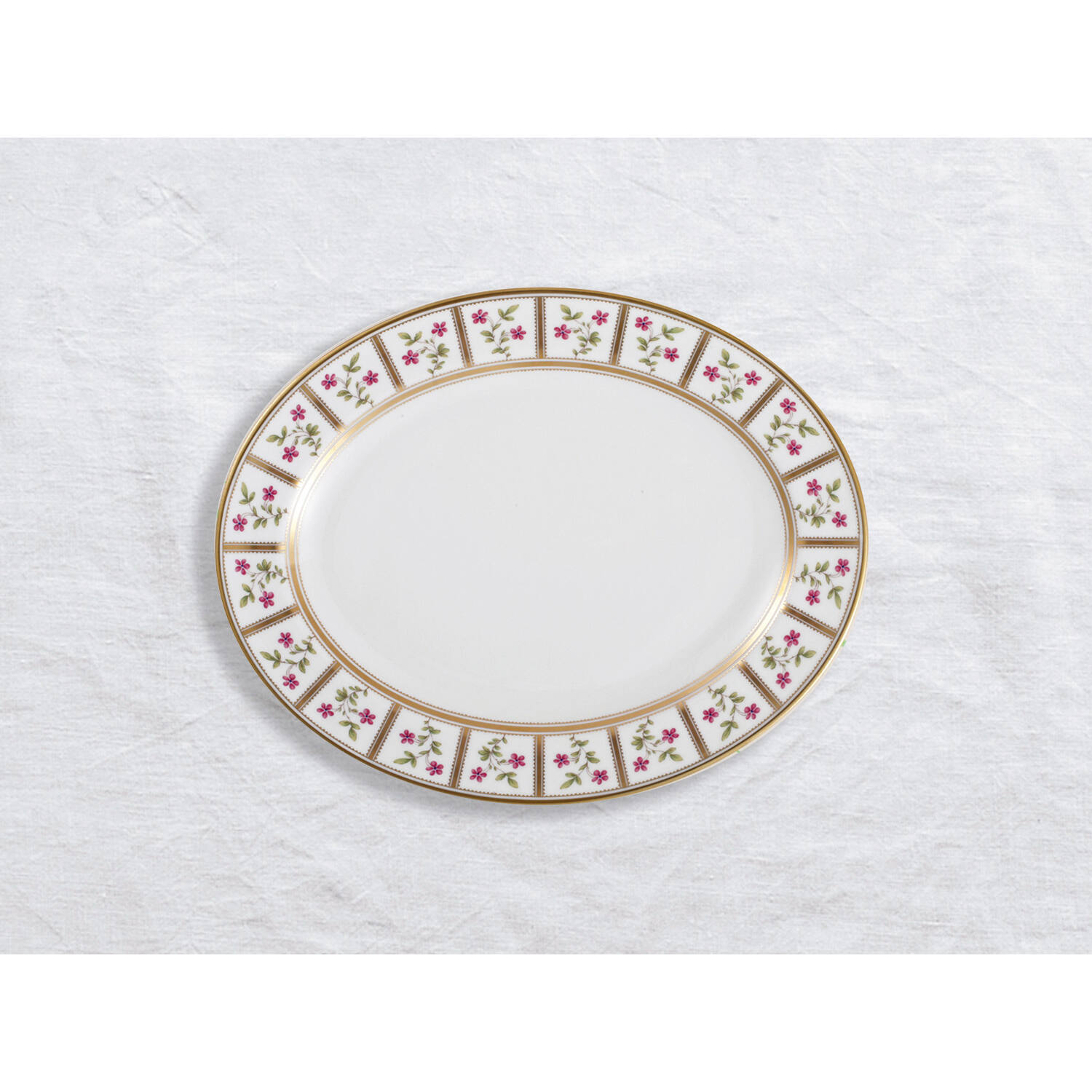 Bernardaud Oval platter 15", Limoges porcelain, Roseraie collection, on a white background