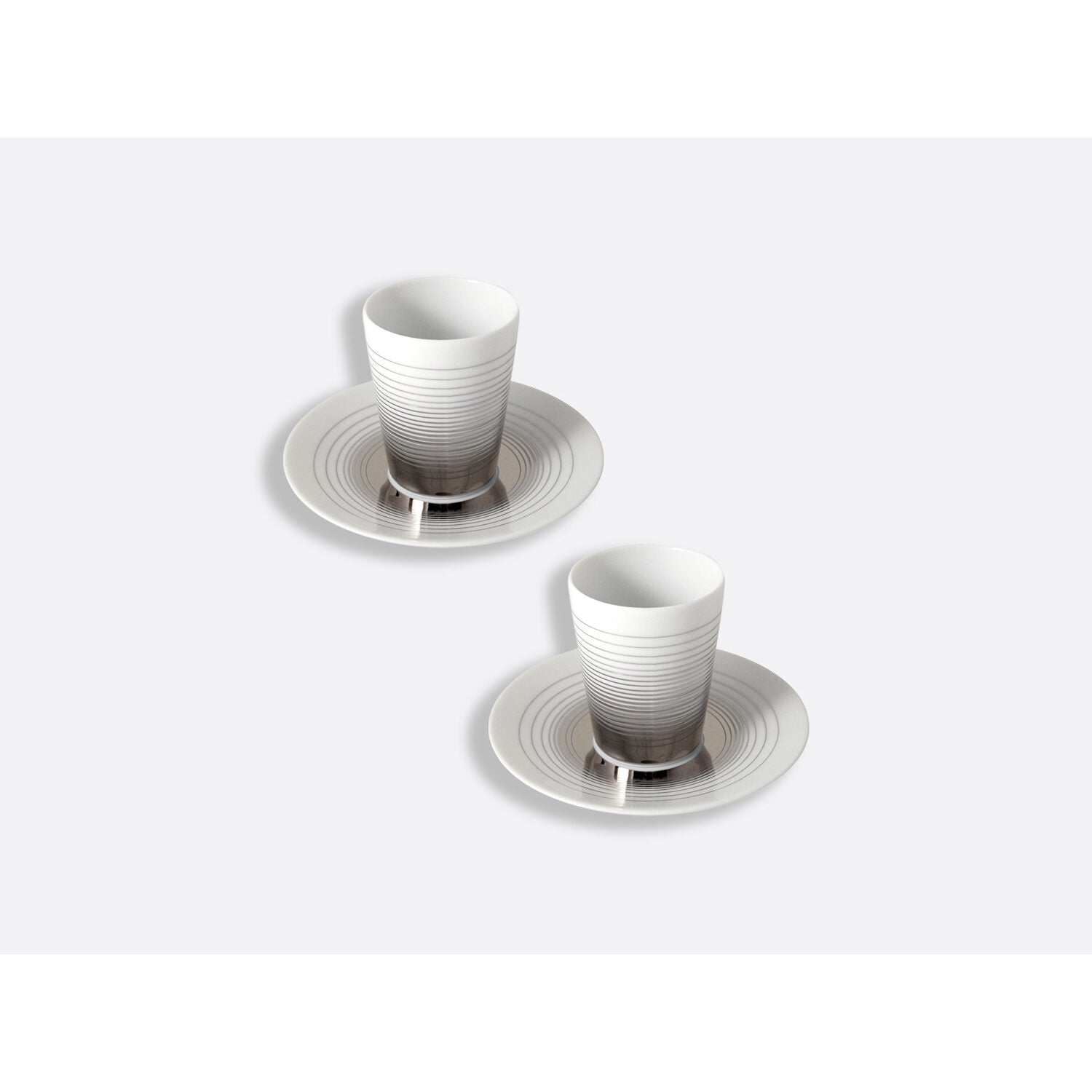 Bernardaud Set of 2 handle-less espresso cups and saucers 2.4 oz, Limoges porcelain, on a white background