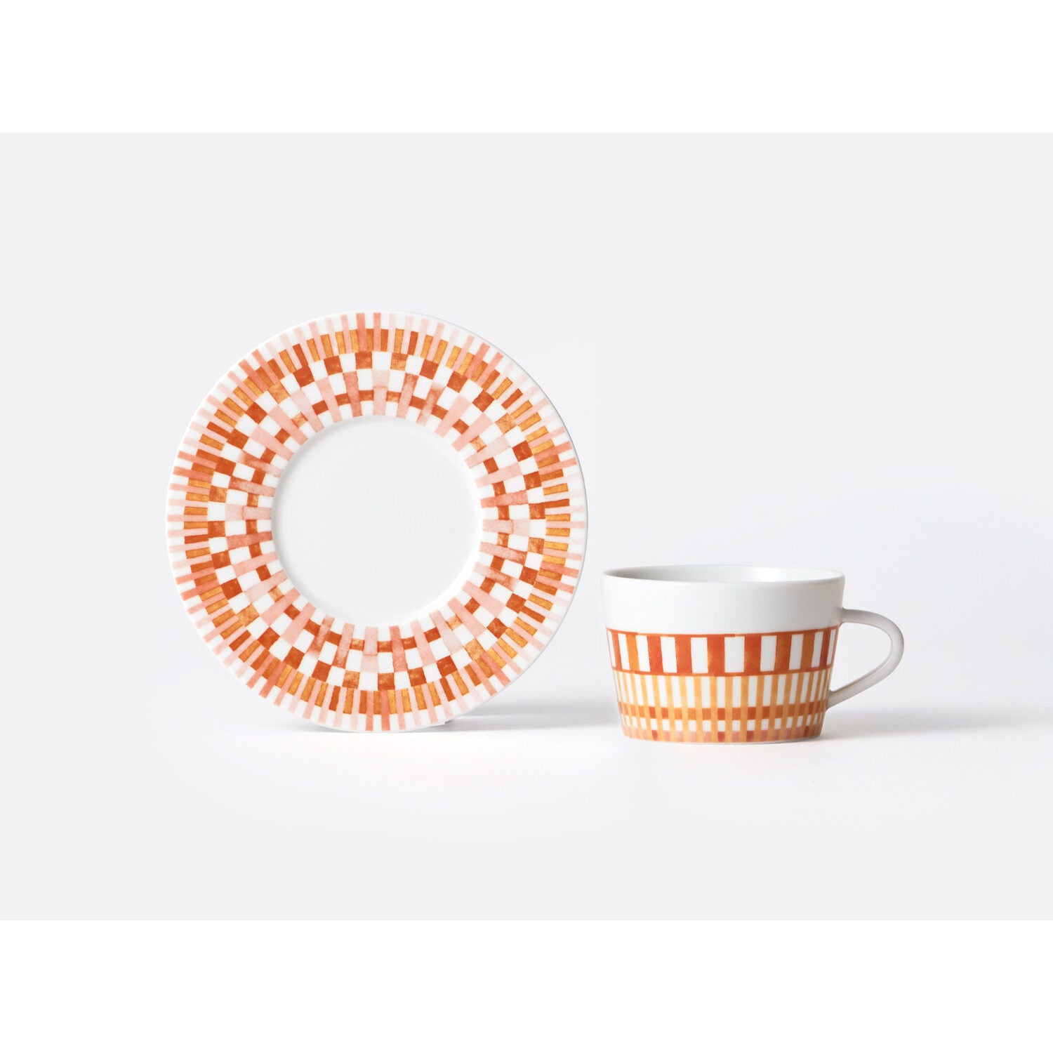 Bernardaud Tea cup and saucer gift box 5 oz, Limoges porcelain, Terra Rosa collection, detail view