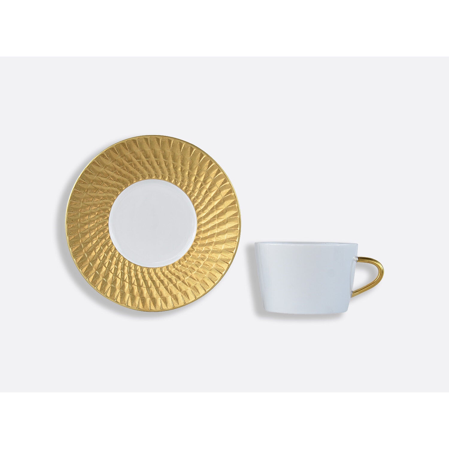 Bernardaud Tea cup and saucer gift box - 7 Oz, Limoges porcelain, Twist Or & Platine collection, detail view
