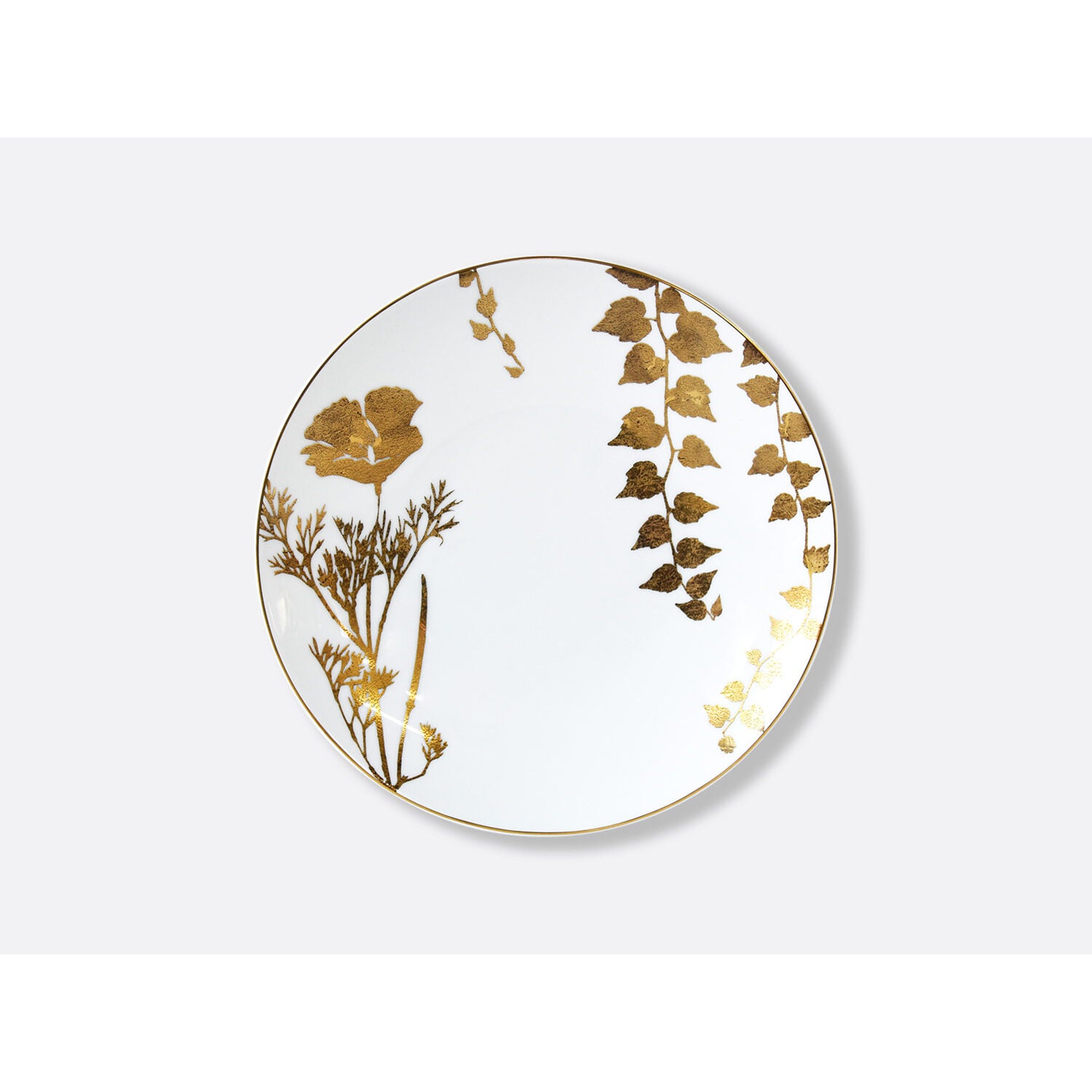 Bernardaud Set of 4 assorted salad plates 8.5", Limoges porcelain, Végétal Or collection, detail view