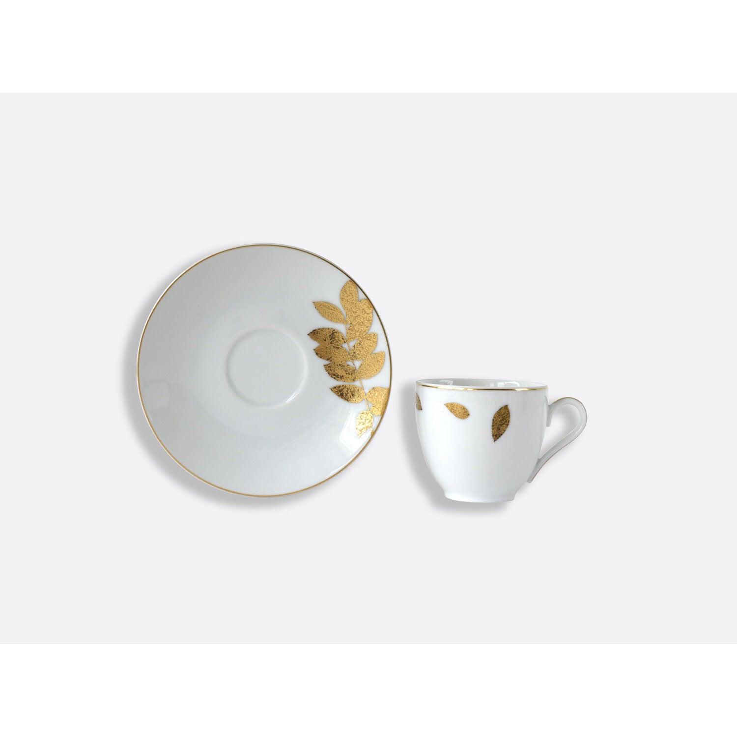 Bernardaud Set of espresso cup and saucer 4 oz, Limoges porcelain, Végétal Or collection, detail view